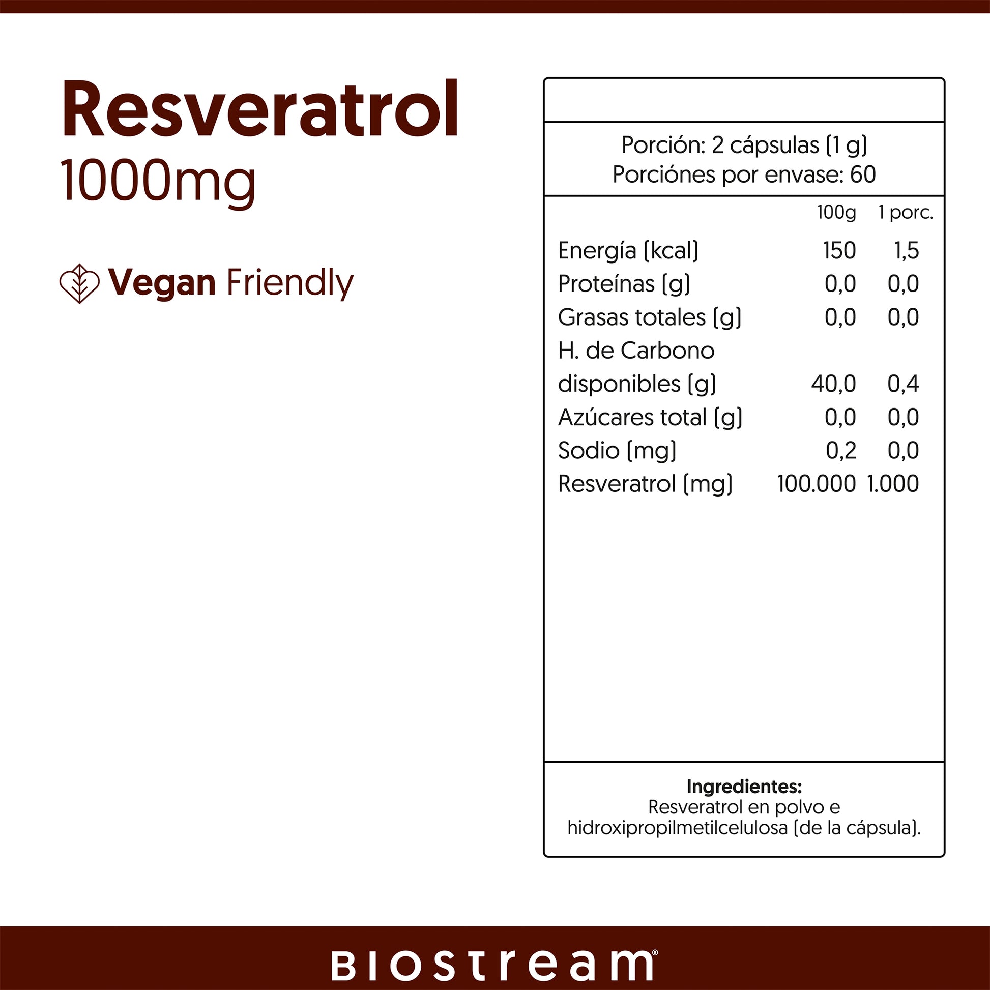 Resveratrol 1000mg 120 Cápsulas Vegano