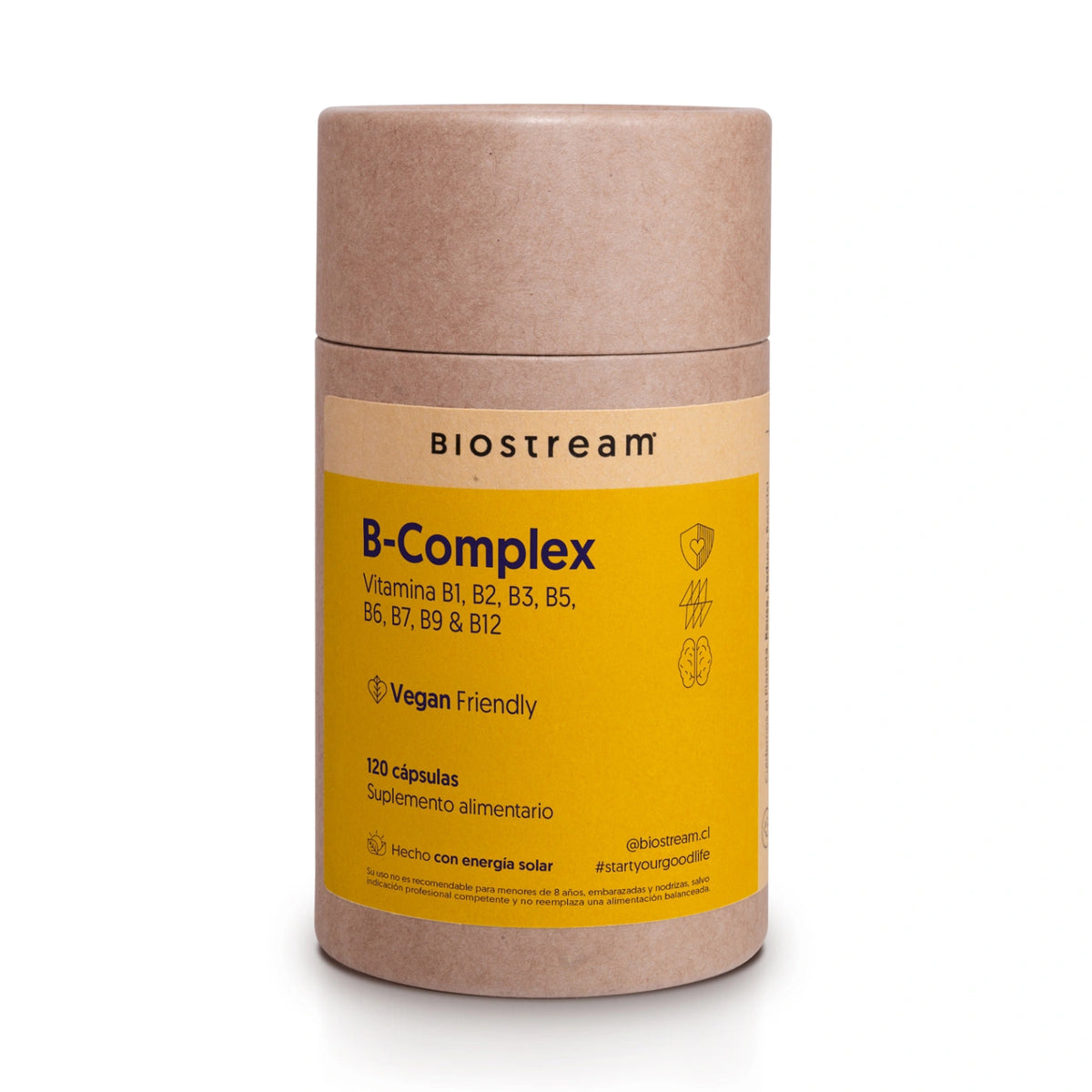 B-Complex 120 Cápsulas - Vitamina B1, B2, B3, B5, B6, B7, B9 & B12 - Vegano