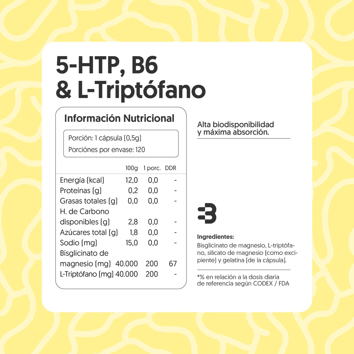 5-Hidroxitriptófano (5-HTP), B6 & L-Triptófano 120 cápsulas