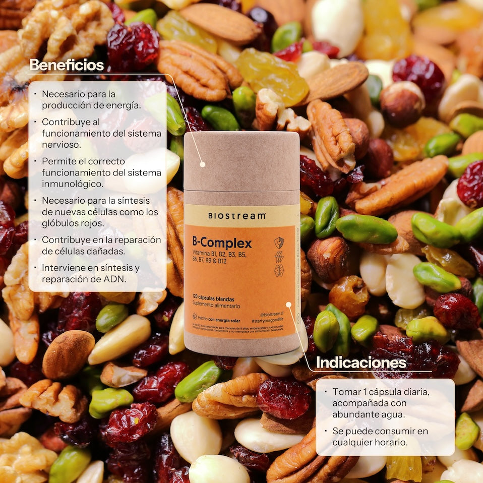 B-Complex 120 Cápsulas - Vitamina B1, B2, B3, B5, B6, B7, B9 & B12 - Vegano
