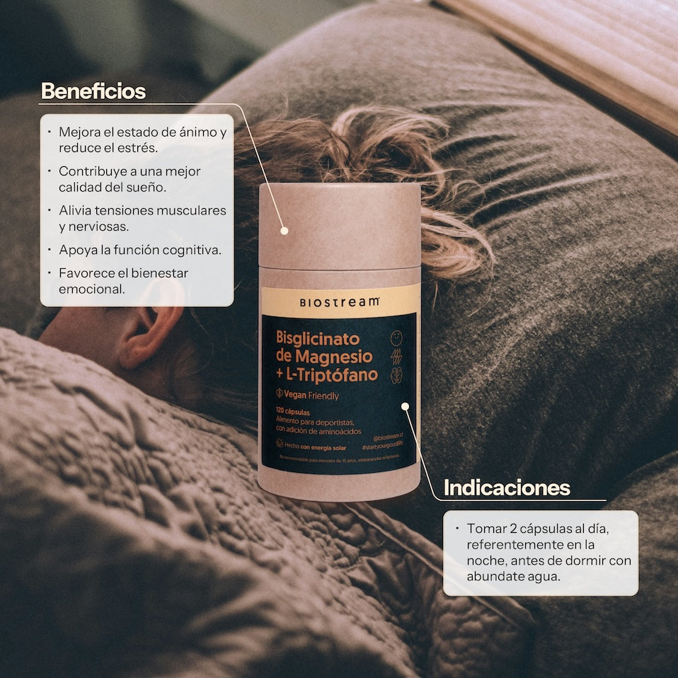Bisglicinato de Magnesio + L-triptófano 120 Cápsulas Vegano