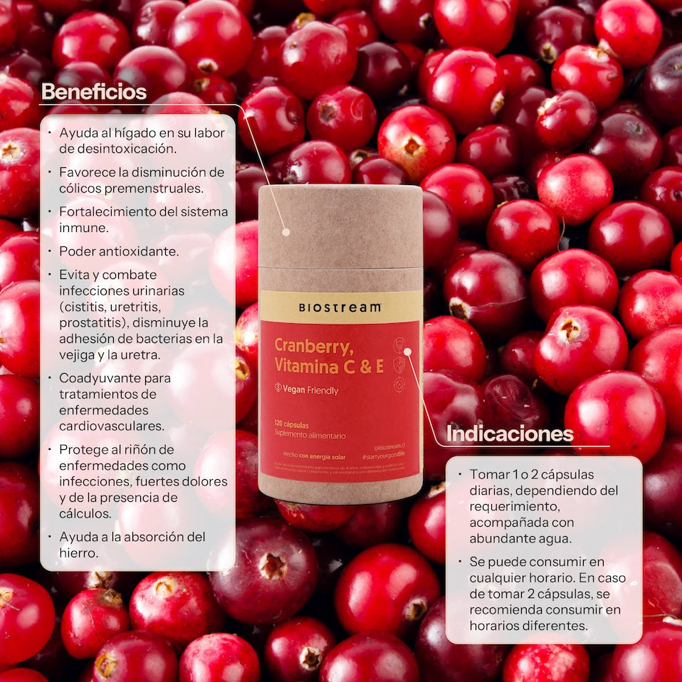 Cranberry, Vitamina C & Vitamina E 120 Cápsulas Vegano