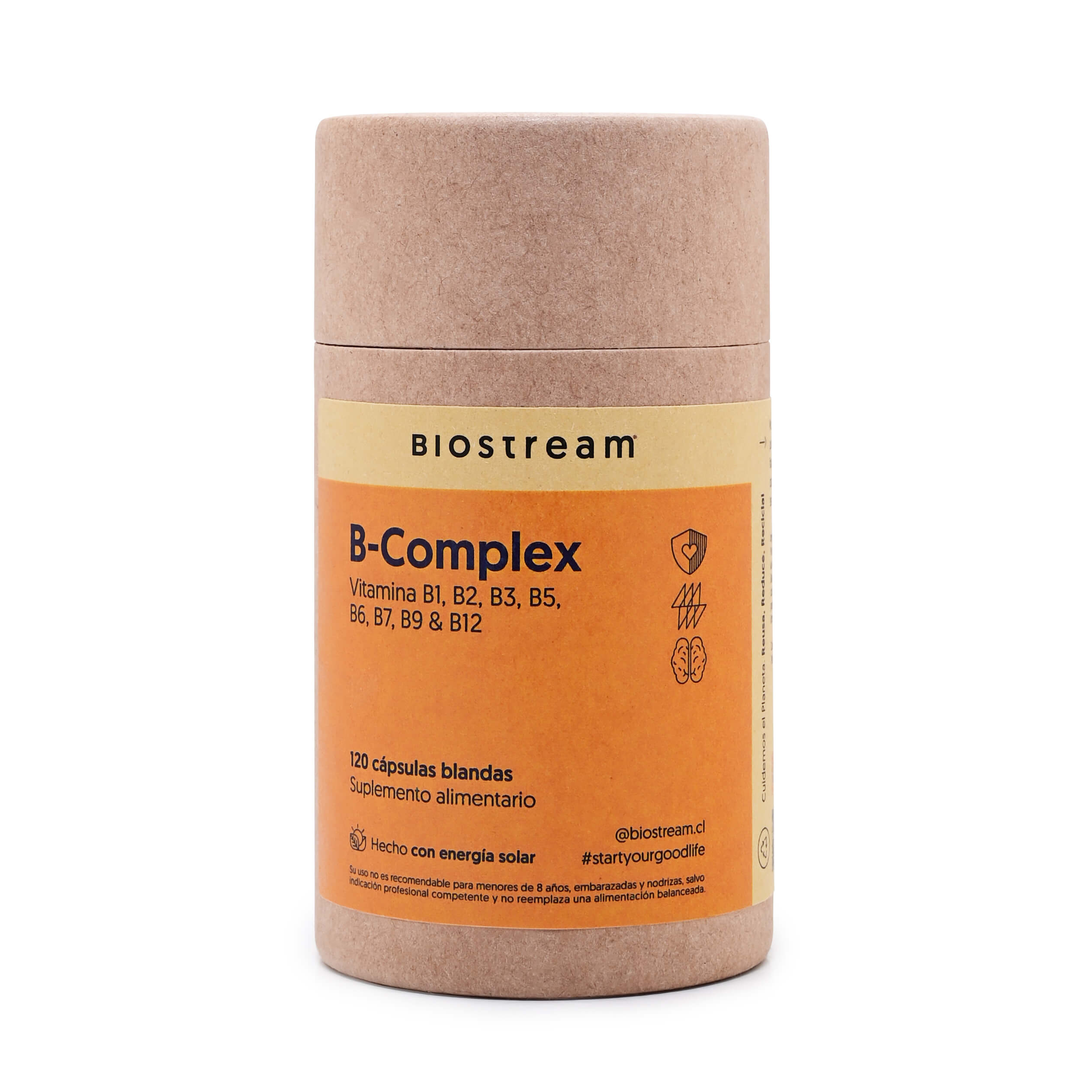B-Complex 120 Cápsulas - Vitamina B1, B2, B3, B5, B6, B7, B9 & B12 - Vegano