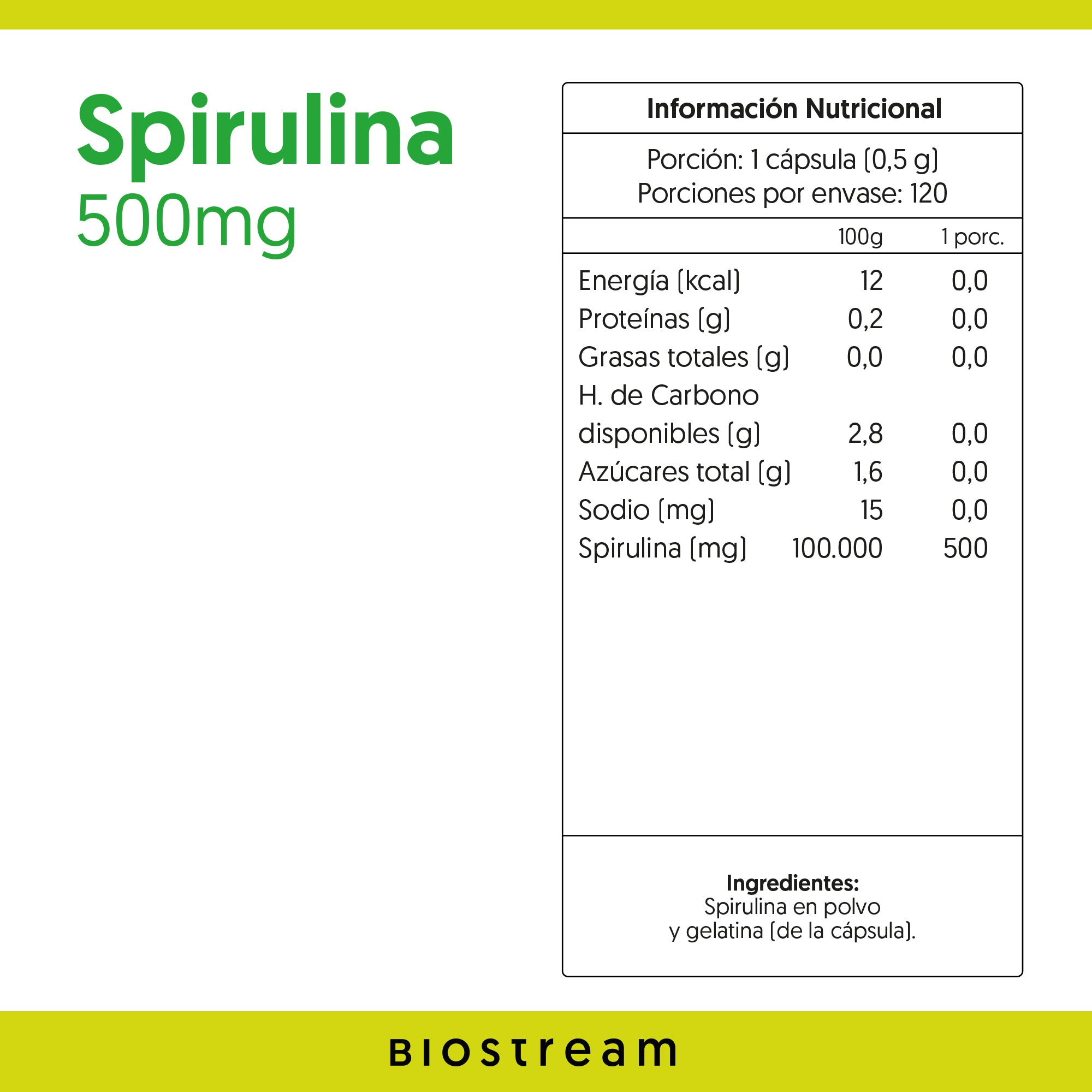 Spirulina 500mg 120 Cápsulas