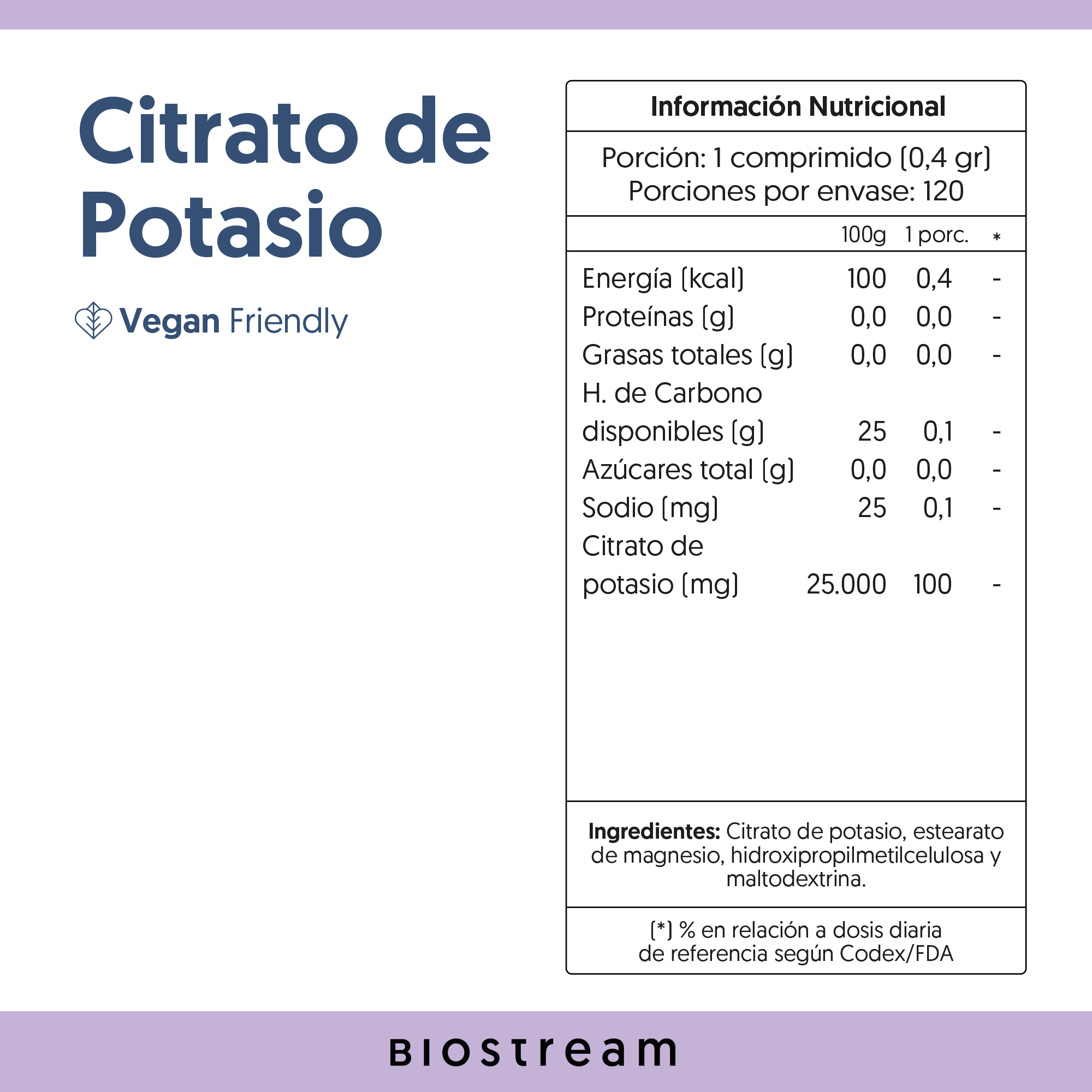Citrato De Potasio 120 Cápsulas Vegano