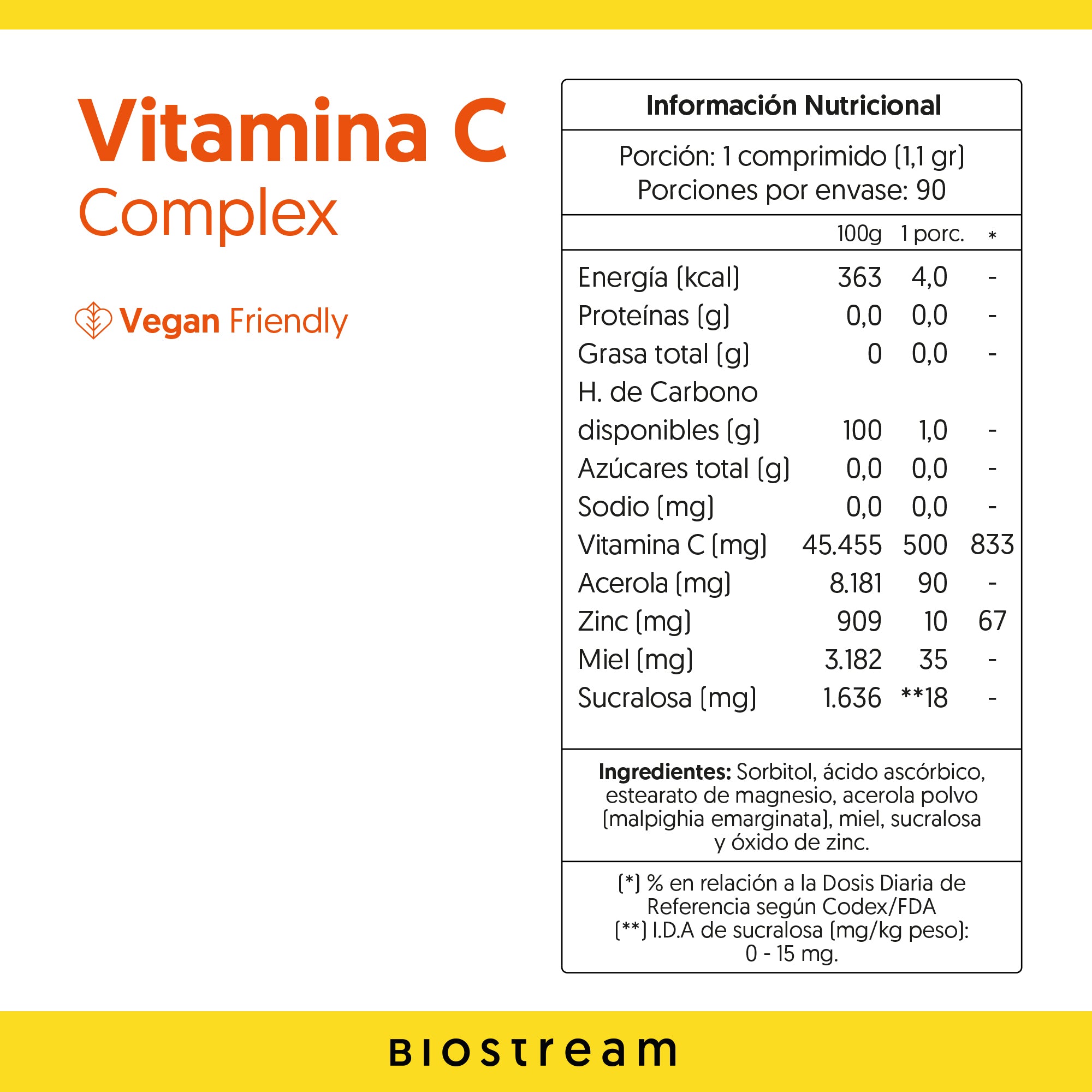 Vitamina C, Acerola, Zinc, Miel 90 Comprimidos