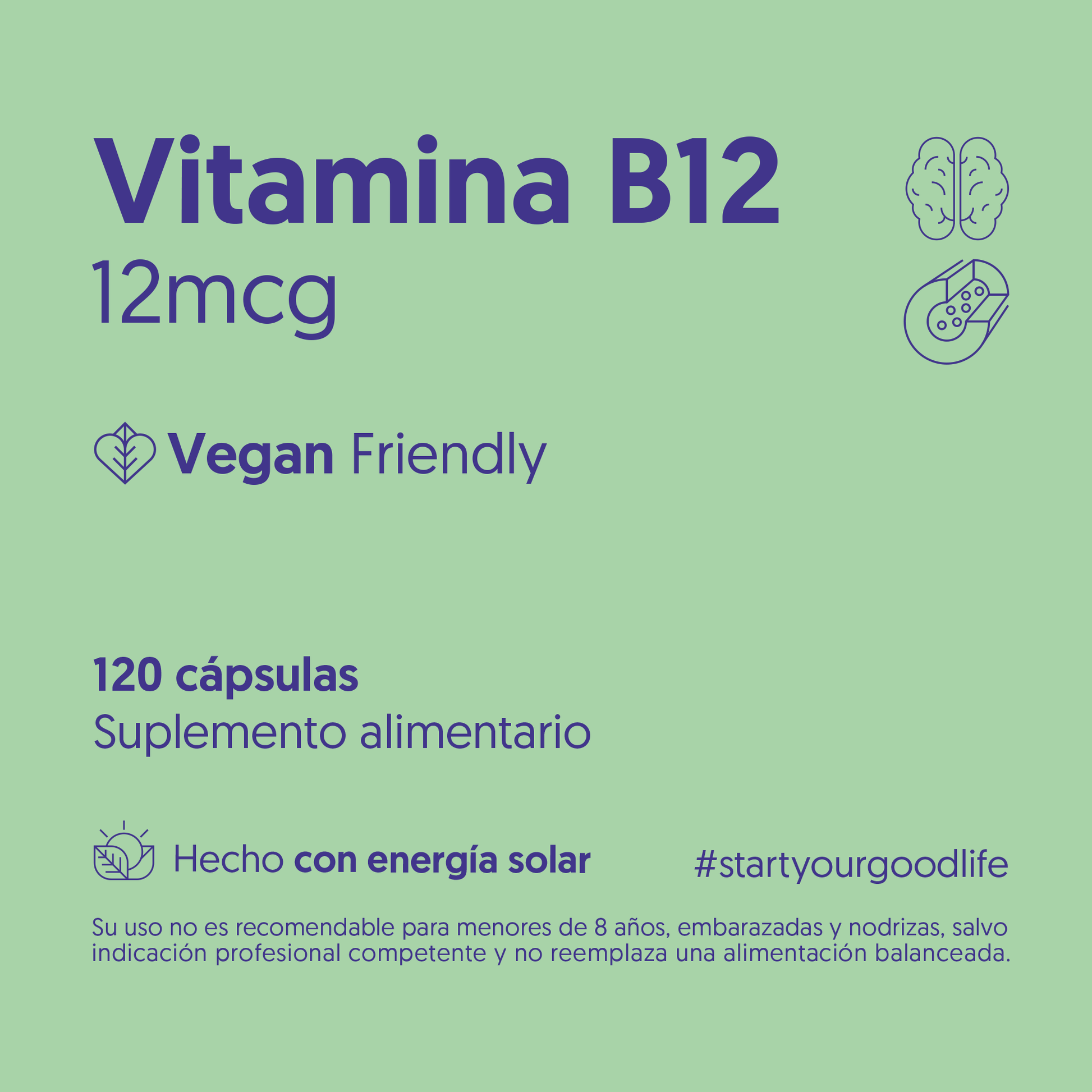 Vitamina B12 12mcg 120 Cápsulas Vegana