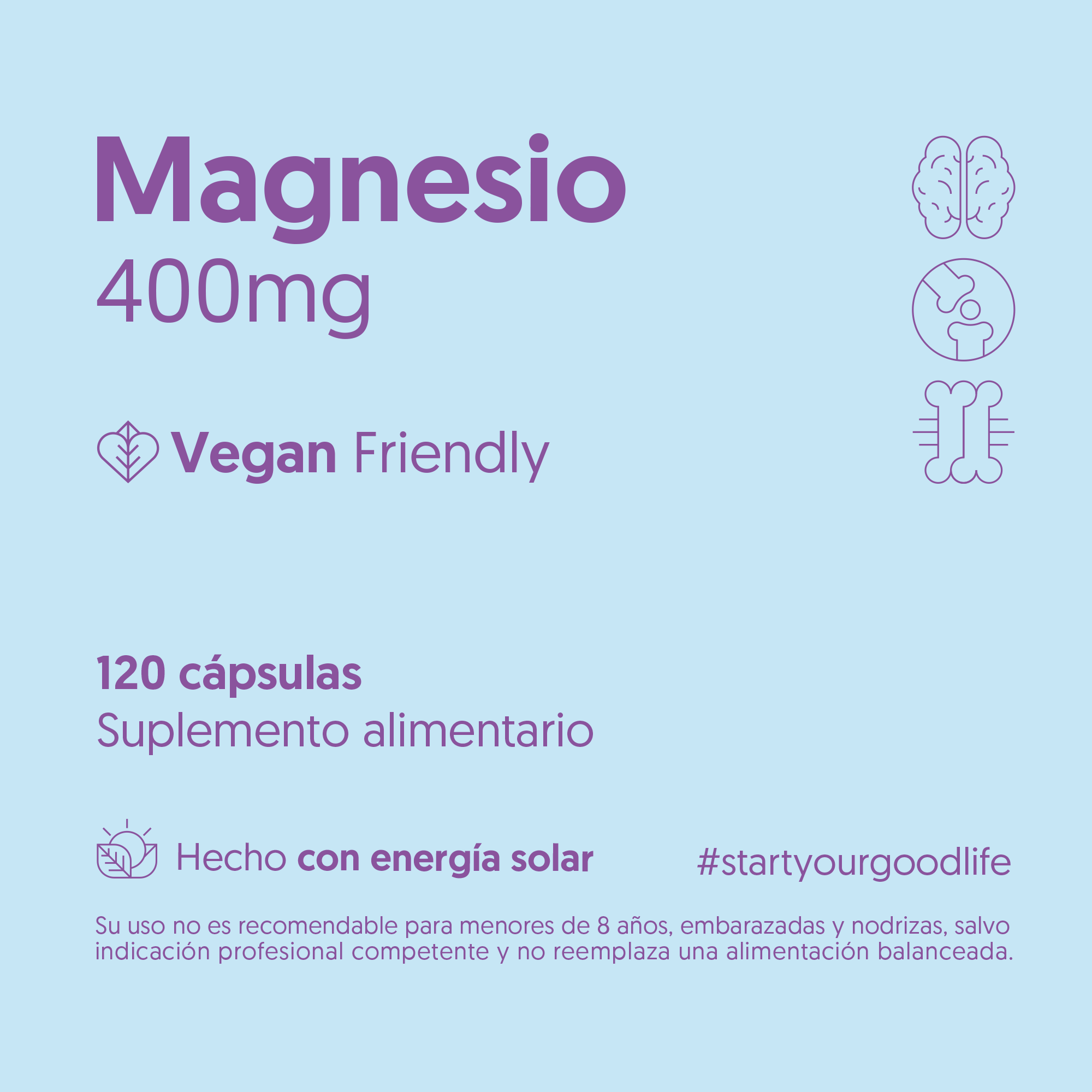 Magnesio 400mg 120 Cápsulas Vegano