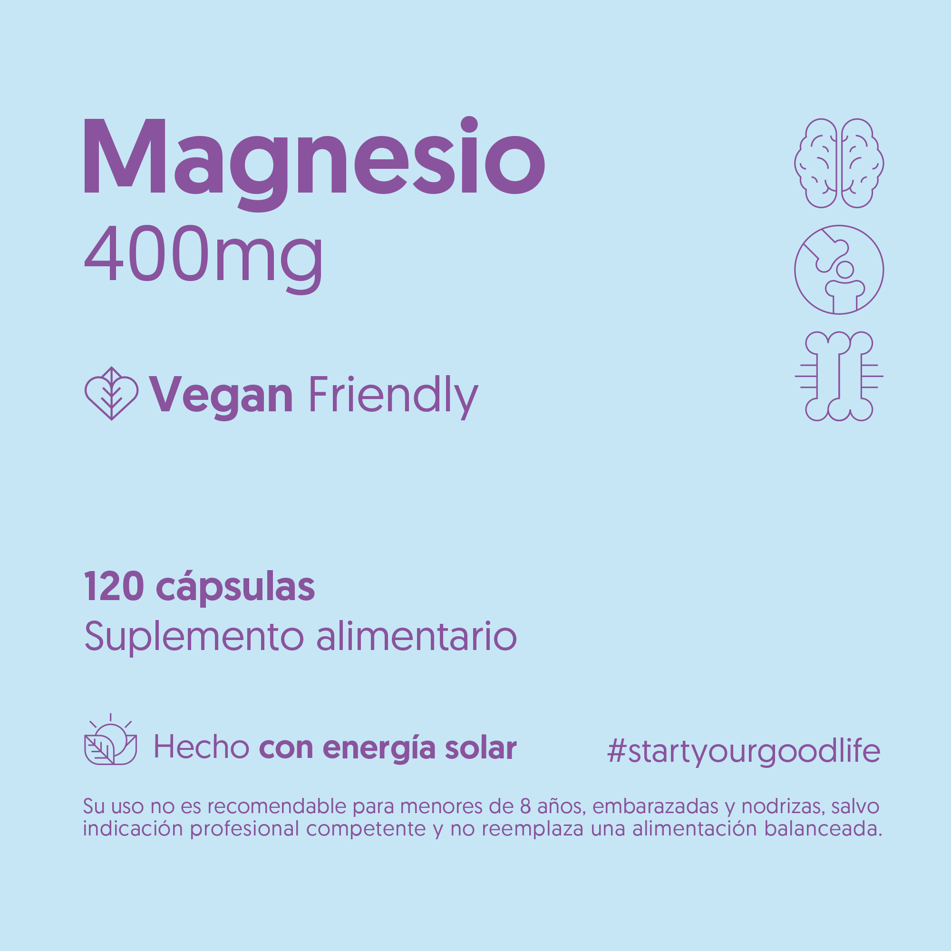 Magnesio 400mg 120 Cápsulas Vegano