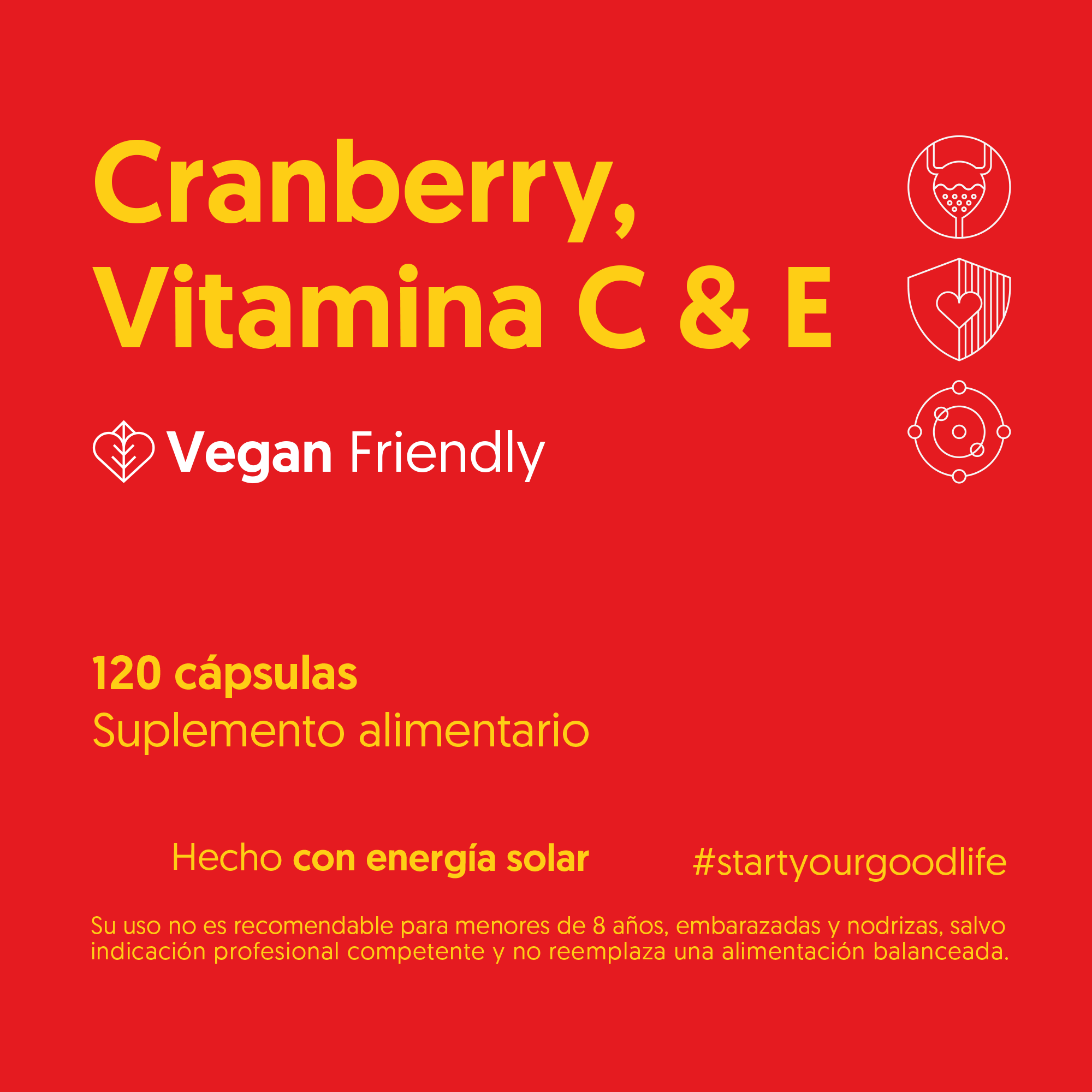 Cranberry, Vitamina C & Vitamina E 120 Cápsulas Vegano