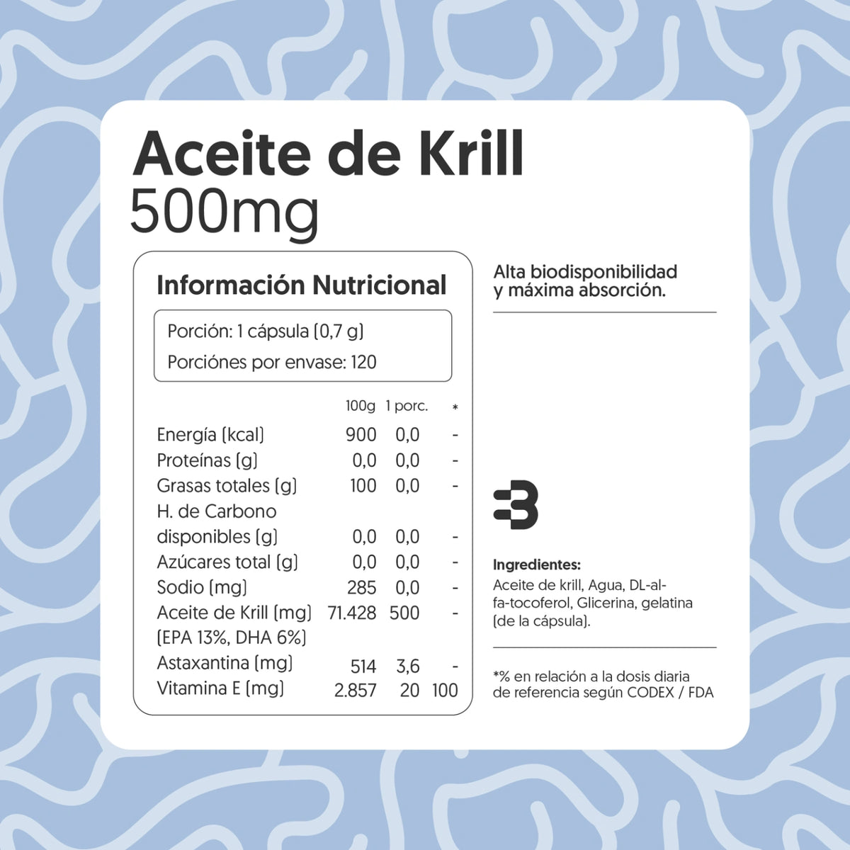 Aceite De Krill 500mg EPA + DHA 120 Cápsulas Blandas