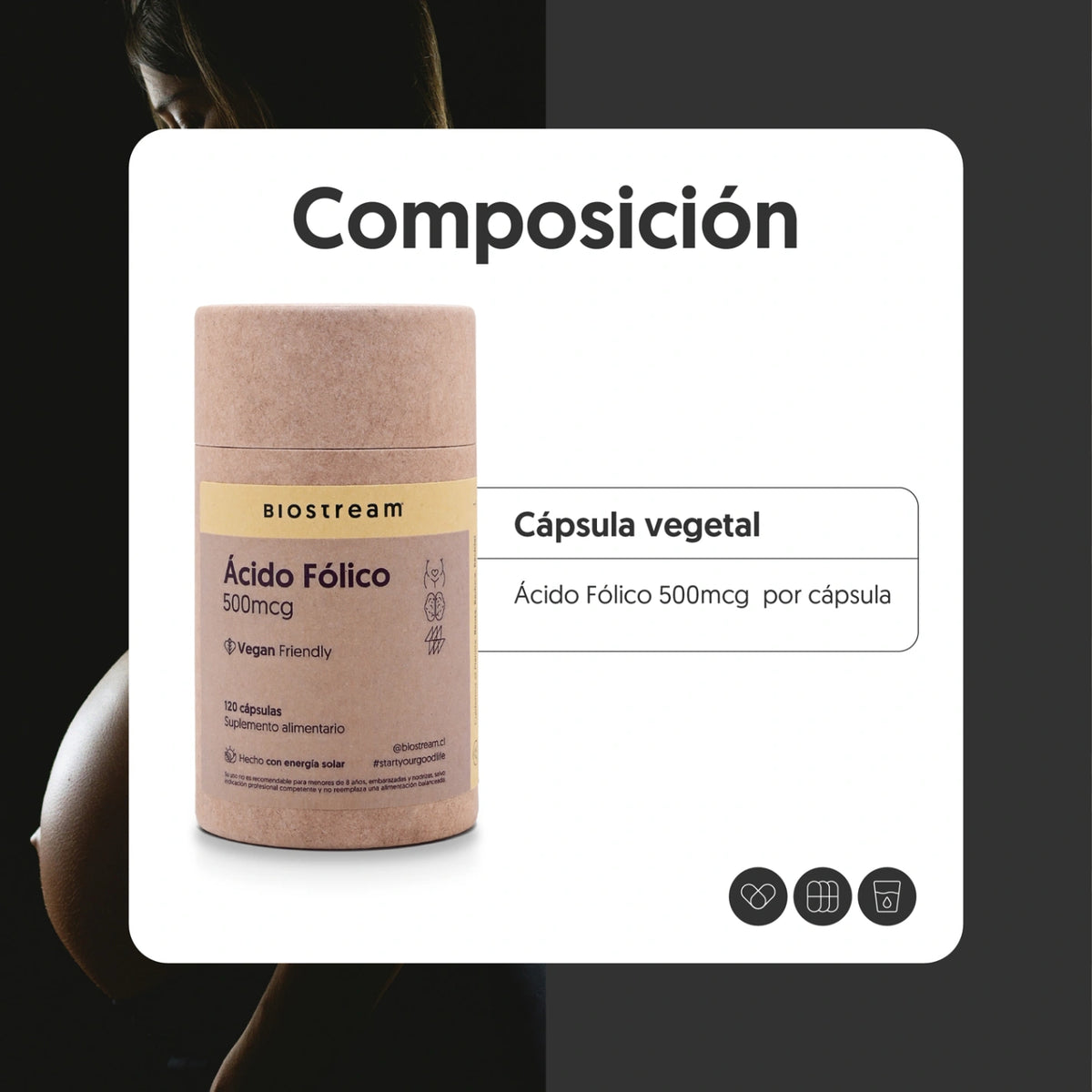 Ácido Fólico 500mcg 120 Cápsulas Vegano