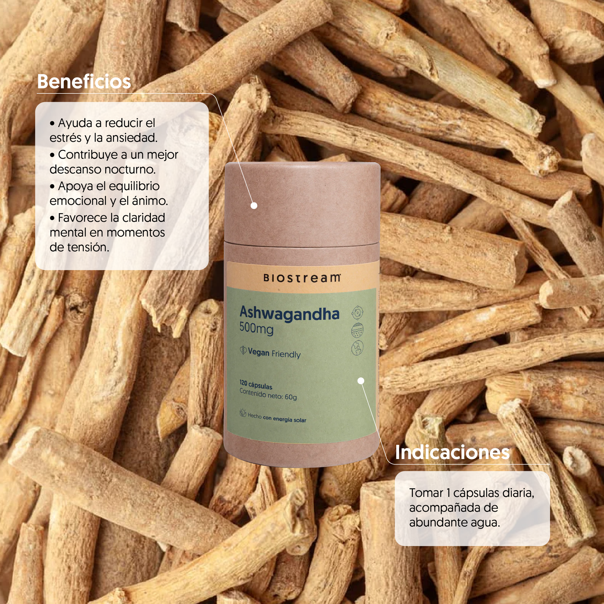 Ashwagandha 500mg 120 Cápsulas Vegana