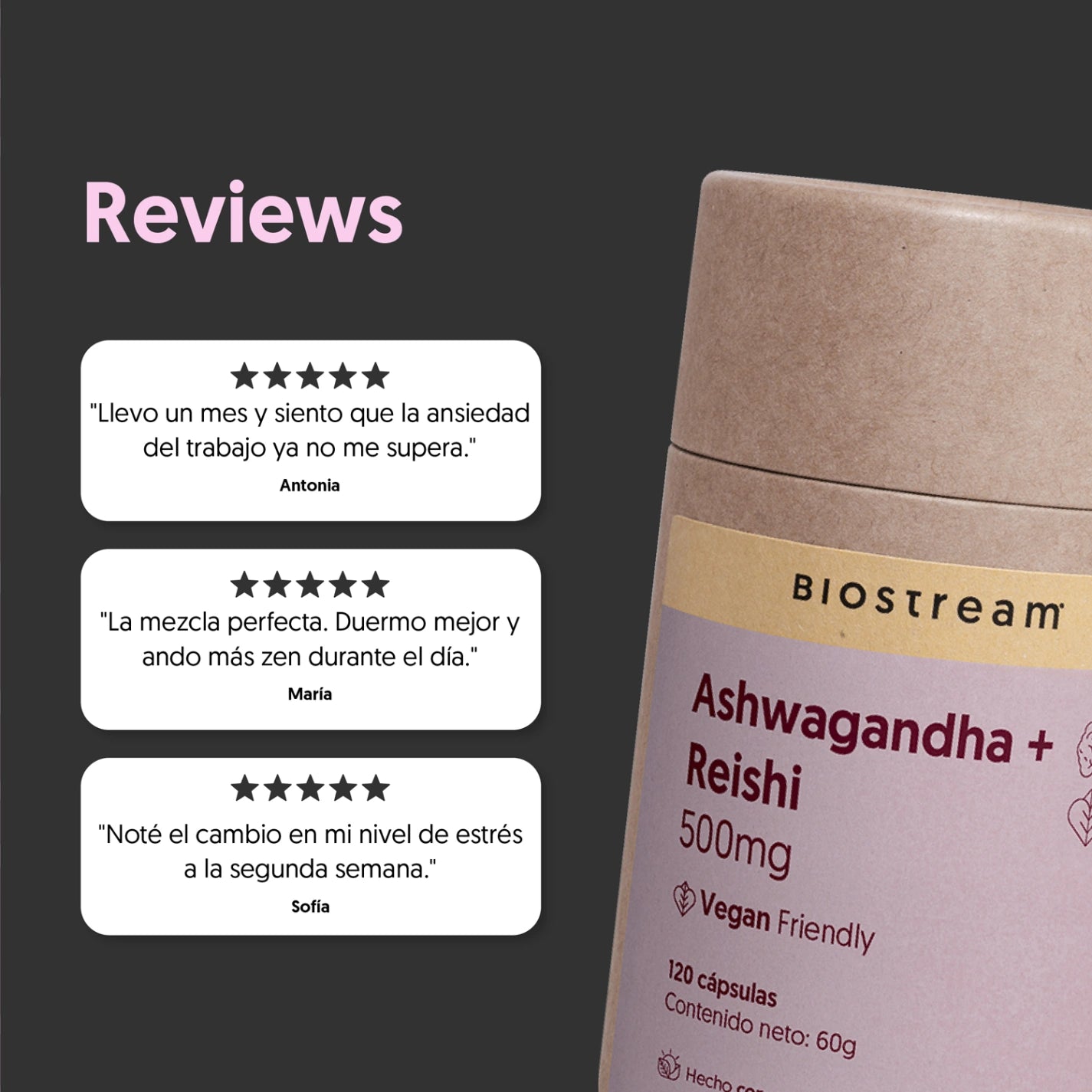 Ashwagandha + Reishi 500mg 120 cápsulas Vegana