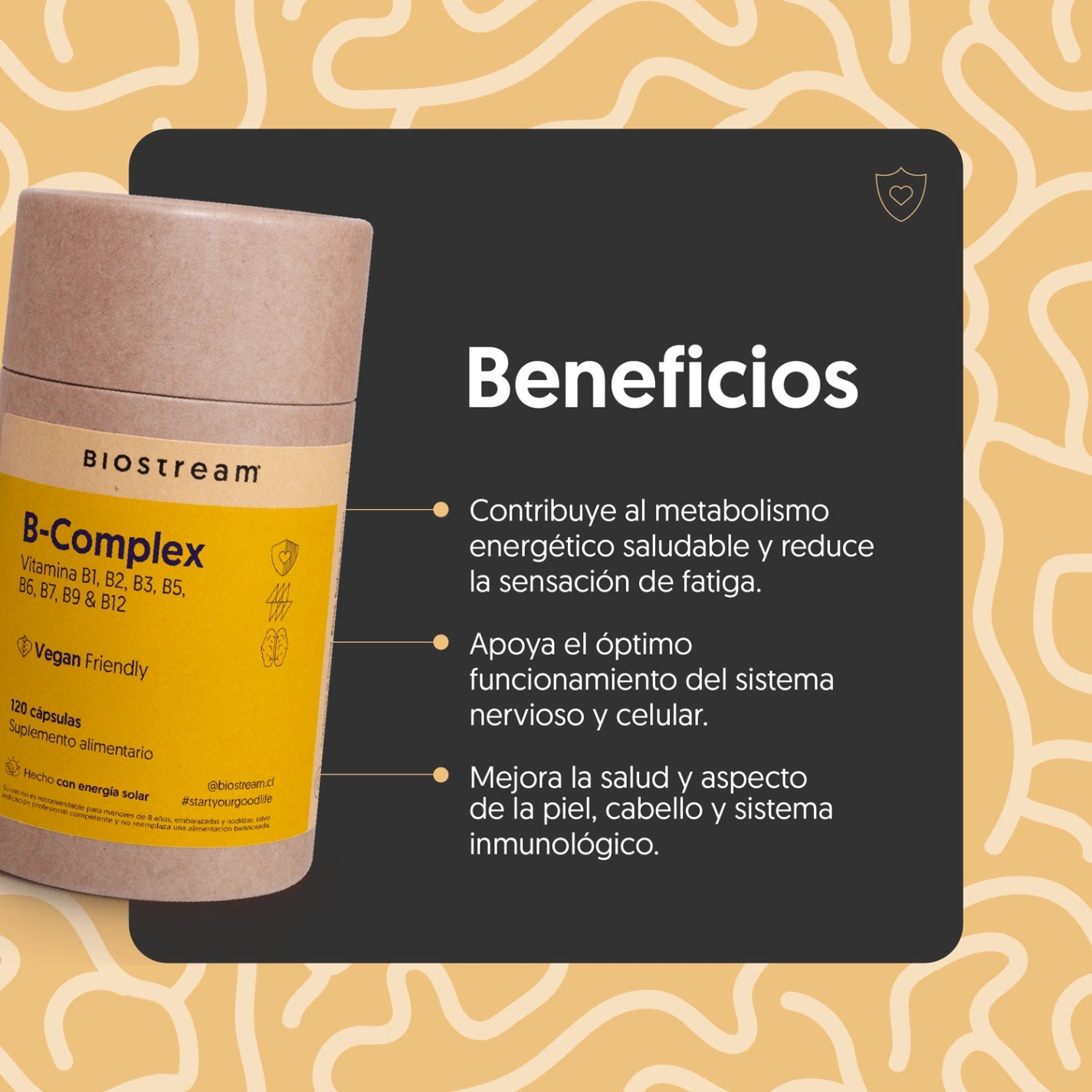 B-Complex 120 Cápsulas - Vitamina B1, B2, B3, B5, B6, B7, B9 & B12 - Vegano