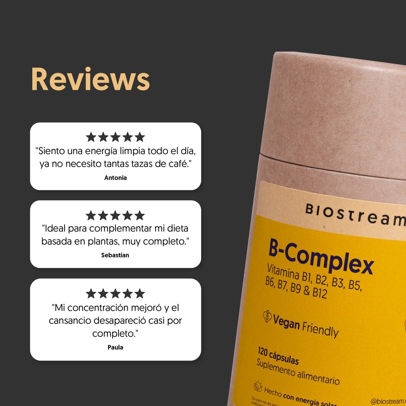 B-Complex 120 Cápsulas - Vitamina B1, B2, B3, B5, B6, B7, B9 & B12 - Vegano