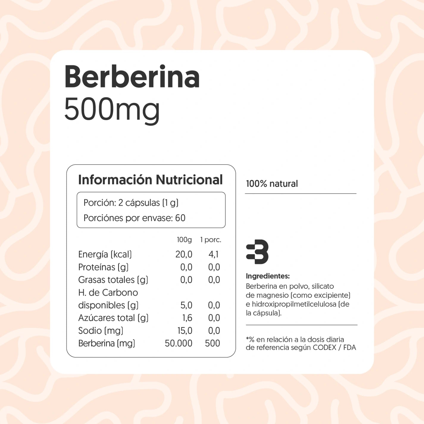 Berberina 500mg 120 Cápsulas Vegana