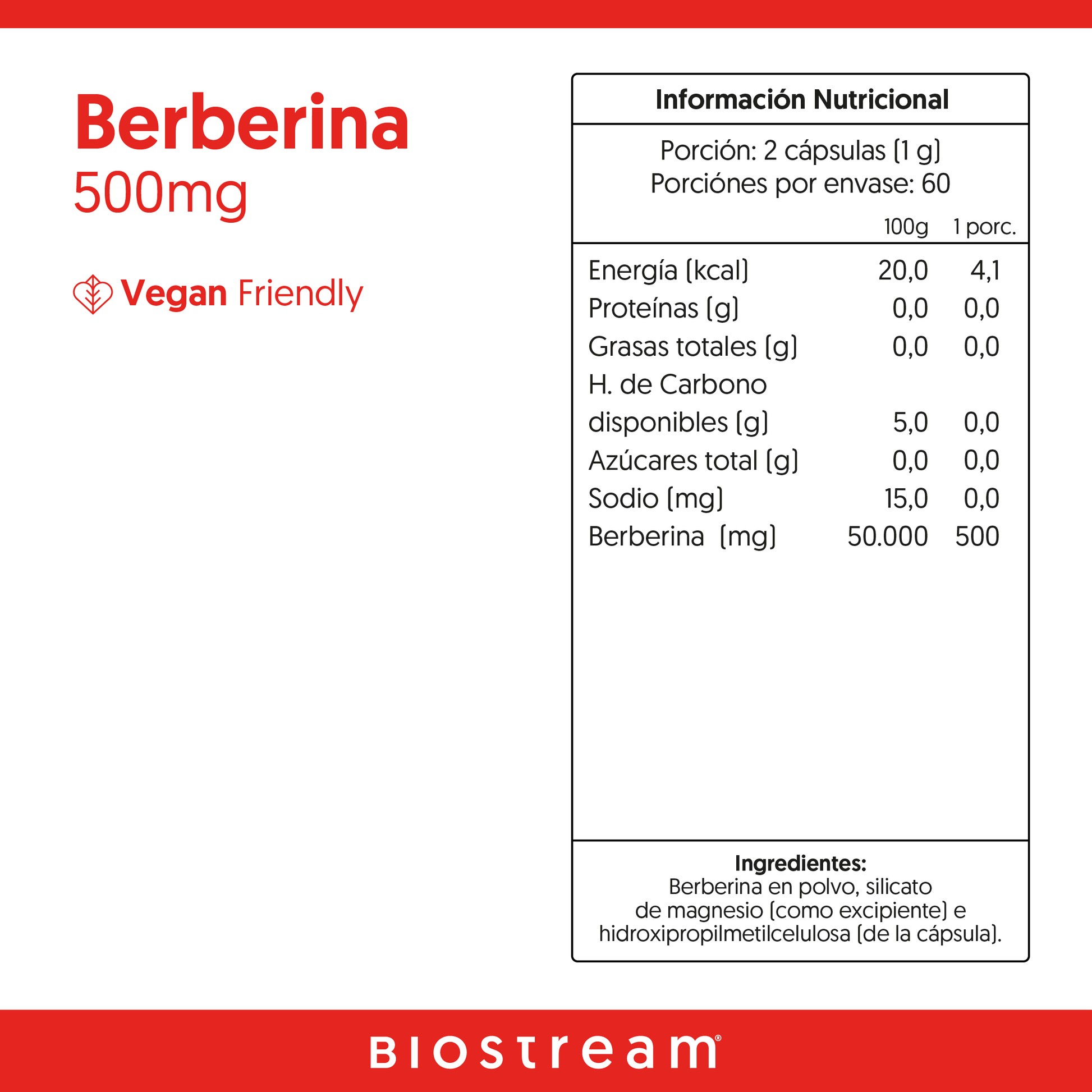 Berberina 500mg 120 Cápsulas Vegana