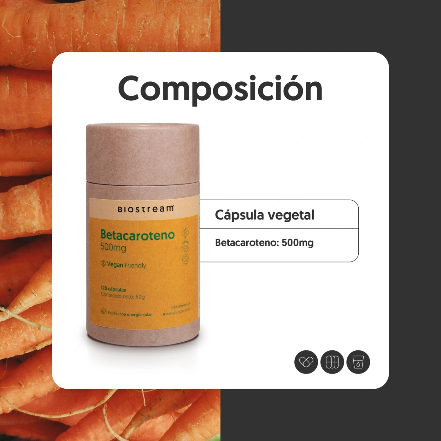 Betacaroteno 500mg 120 Cápsulas Vegano
