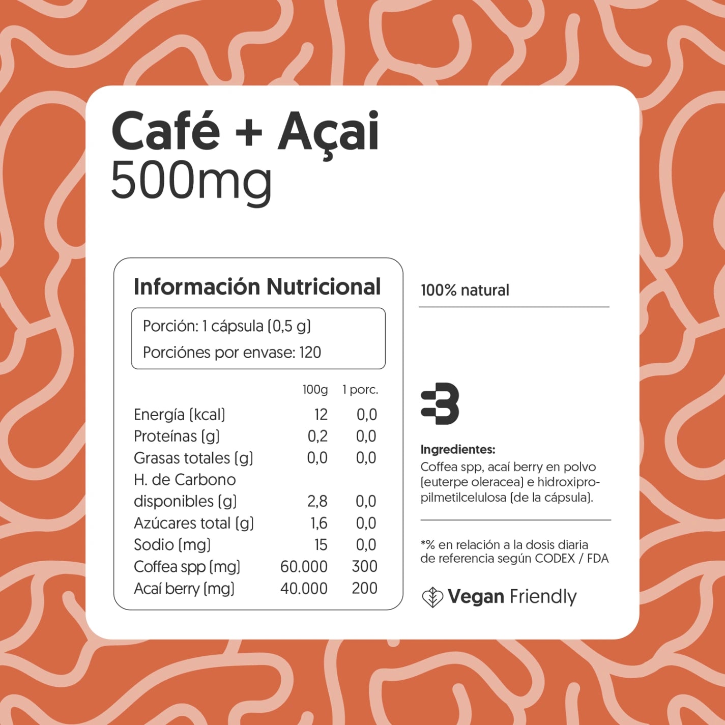 Café + Açaí 500mg 120 Cápsulas Vegano
