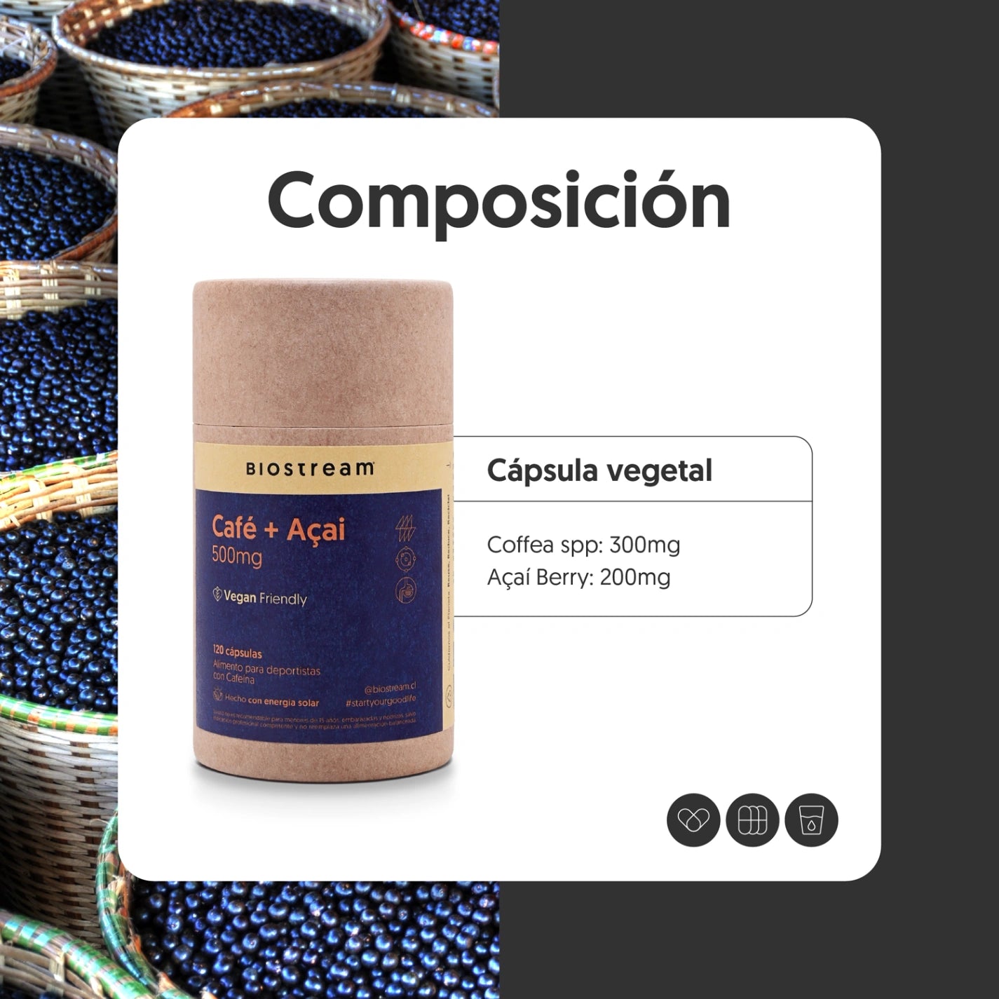 Café + Açaí 500mg 120 Cápsulas Vegano