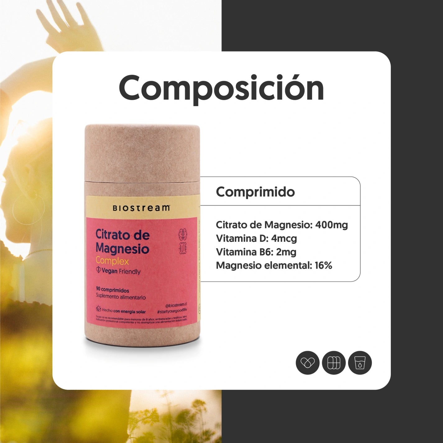 Citrato de Magnesio, Vitamina D & Vitamina B6 90 Comprimidos Vegano