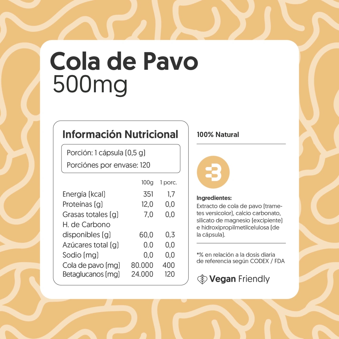 Hongo Cola de Pavo 500mg 120 Cápsulas Vegano