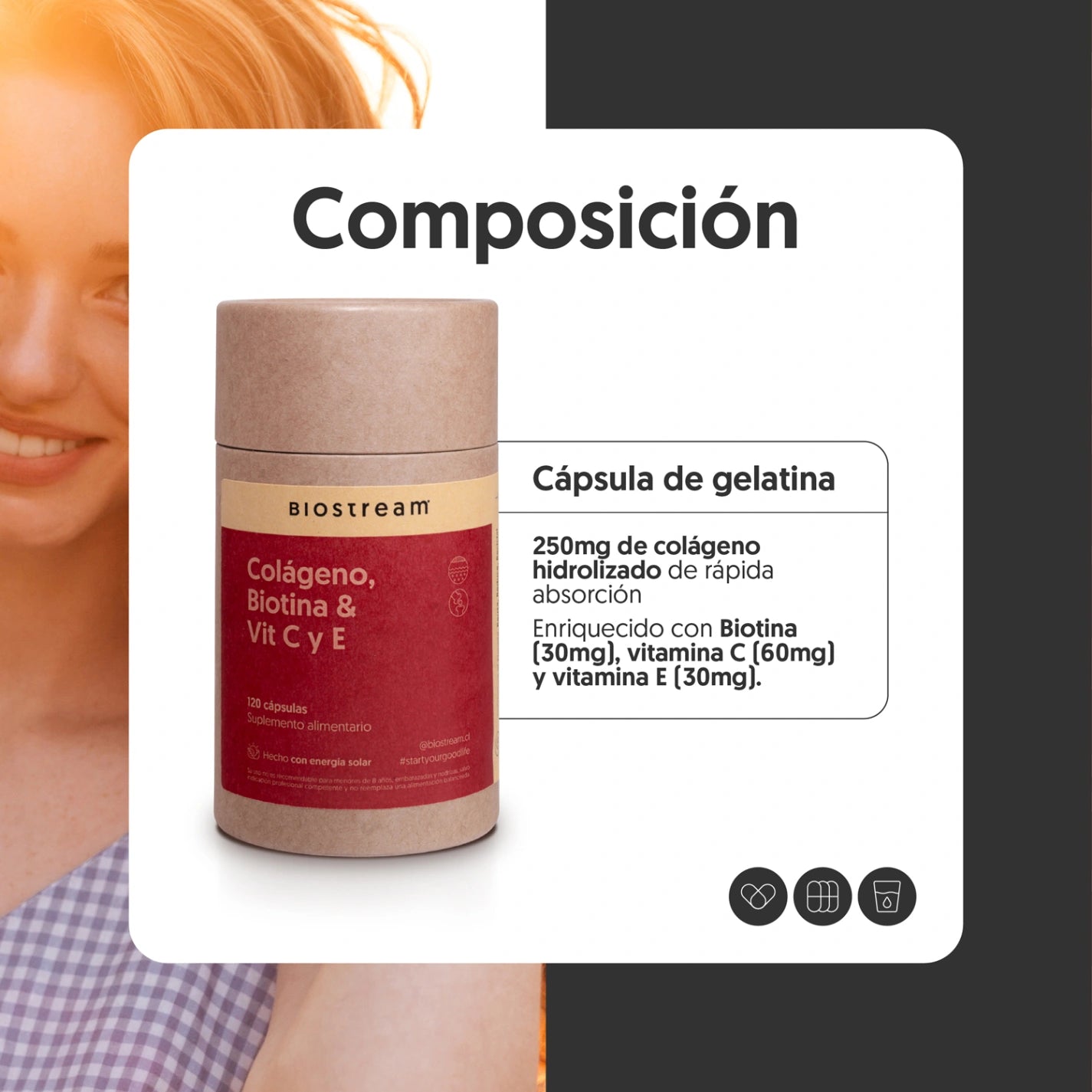 Colágeno Hidrolizado, Biotina& Vitamina C y E 120 Cápsulas