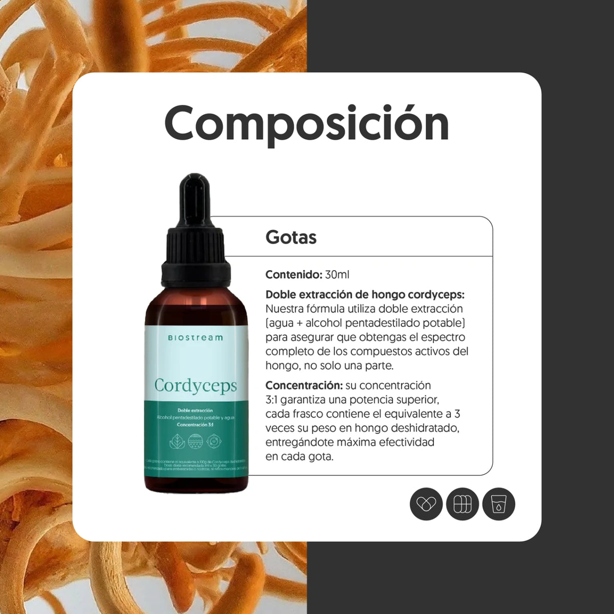 Hongo Cordyceps en Gotas - Ultra Concentrado 30ml