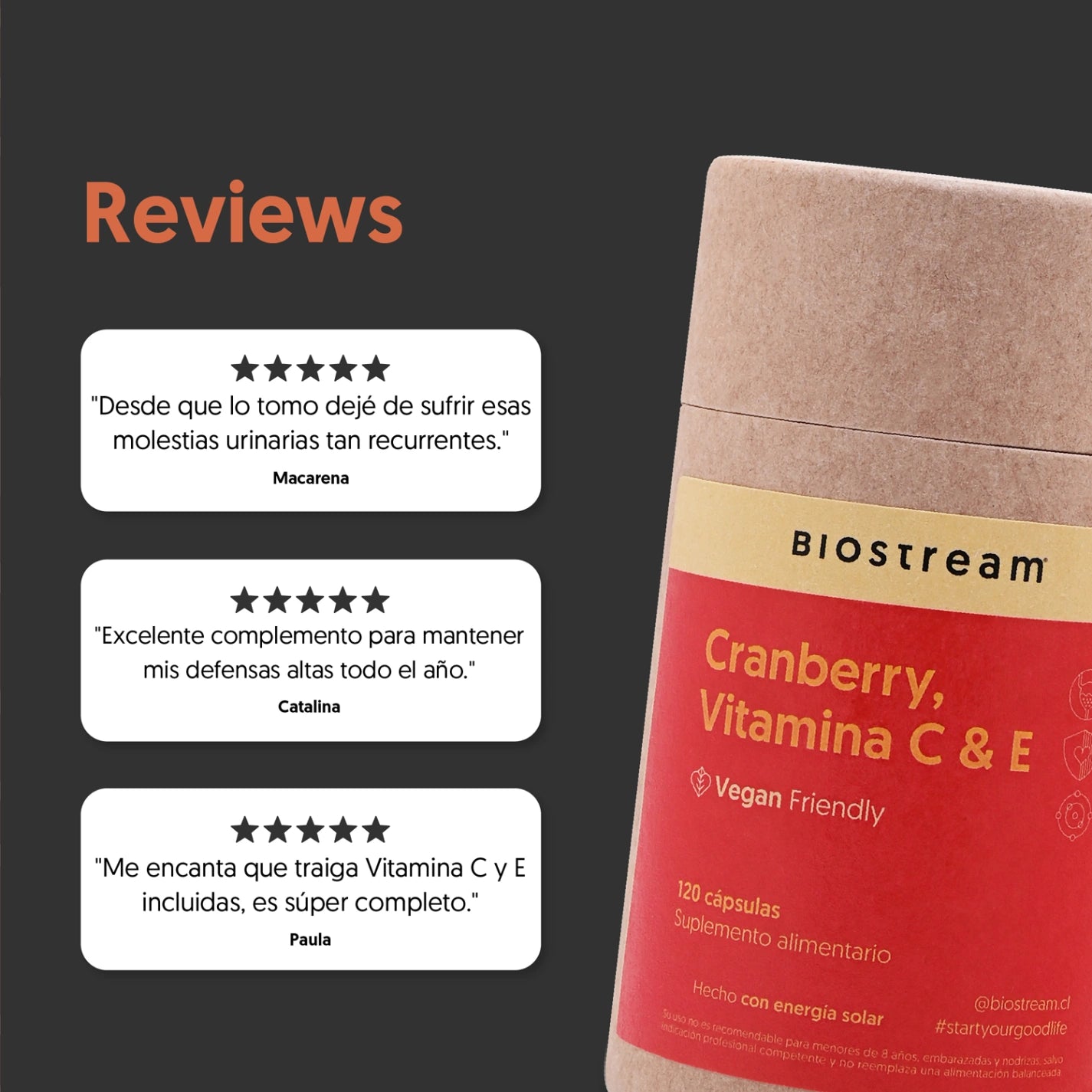 Cranberry, Vitamina C & Vitamina E 120 Cápsulas Vegano