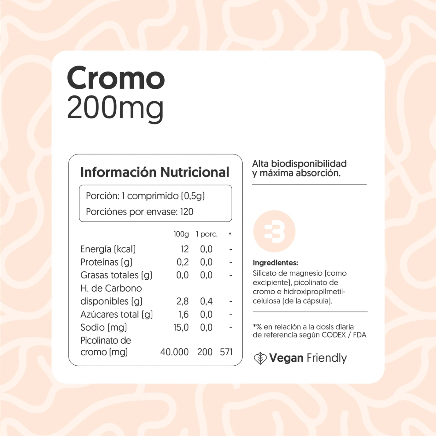 Cromo 200mcg 120 Cápsulas Vegano