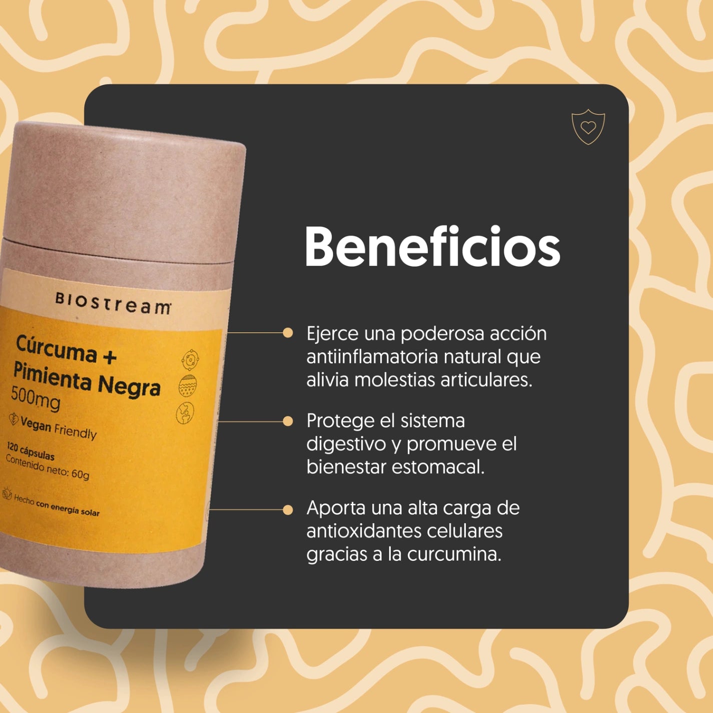 Cúrcuma + Pimienta Negra 500mg 120 Cápsulas Vegana