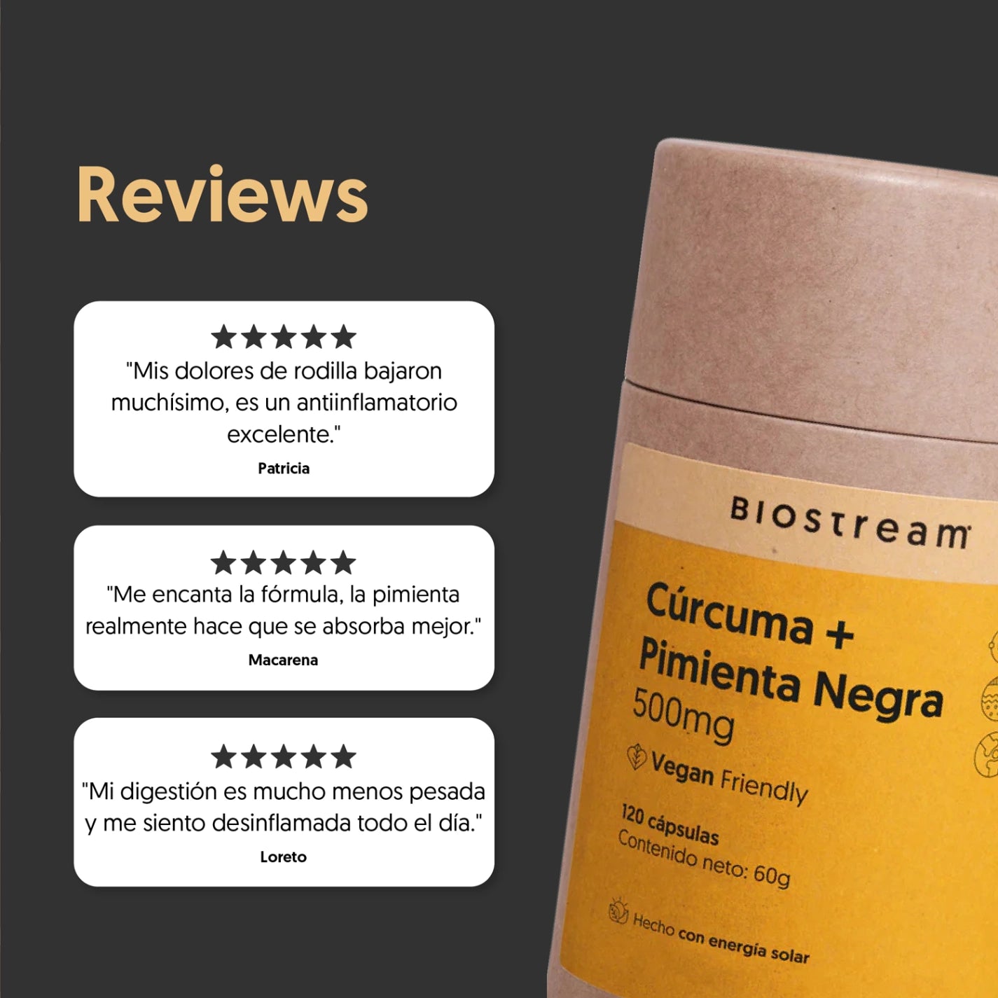 Cúrcuma + Pimienta Negra 500mg 120 Cápsulas Vegana