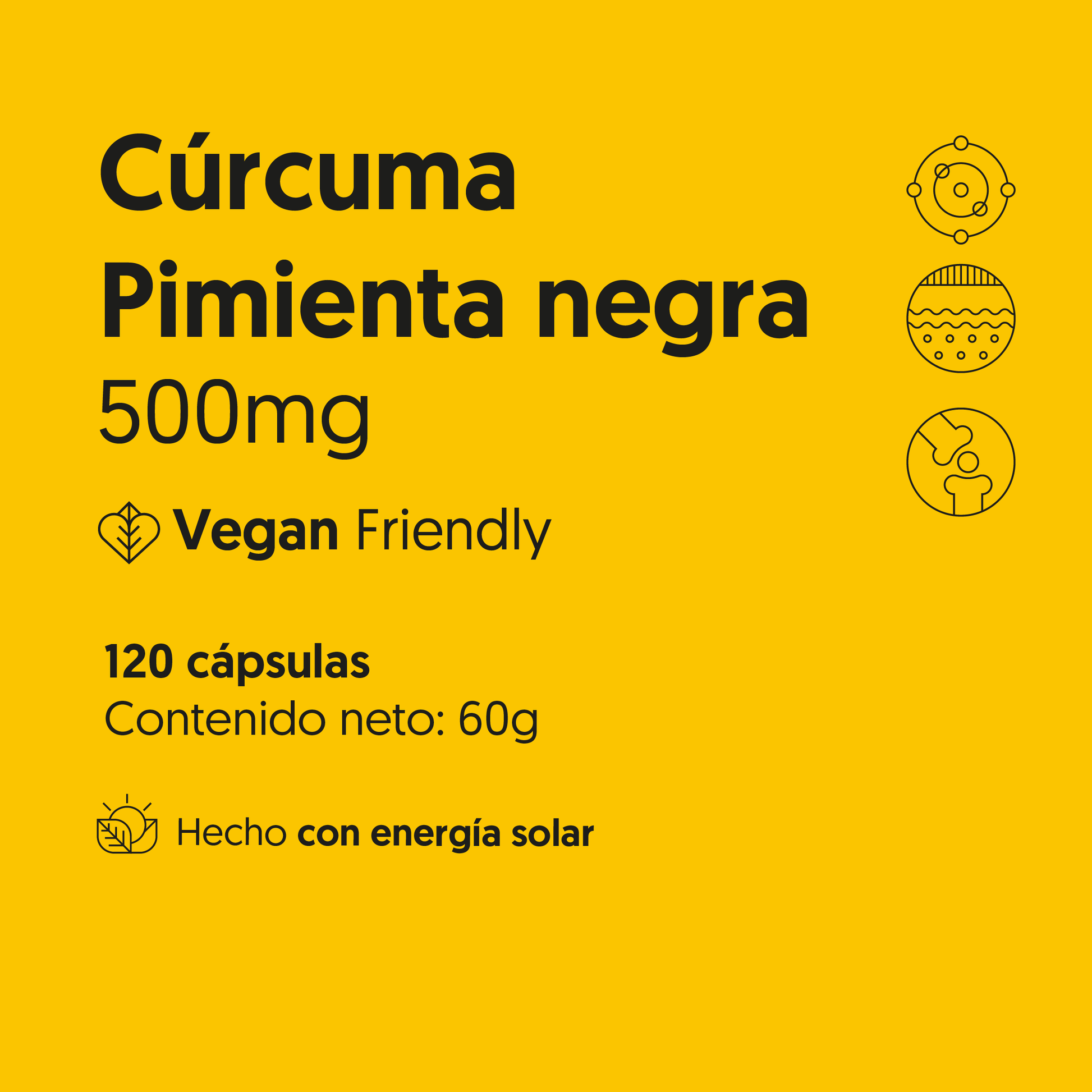 Cúrcuma + Pimienta Negra 500mg 120 Cápsulas Vegana