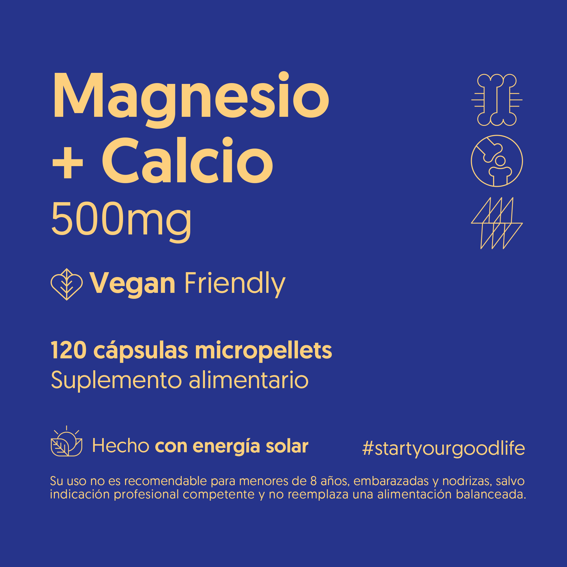 Magnesio + Calcio 500mg 120 Cápsulas Vegano