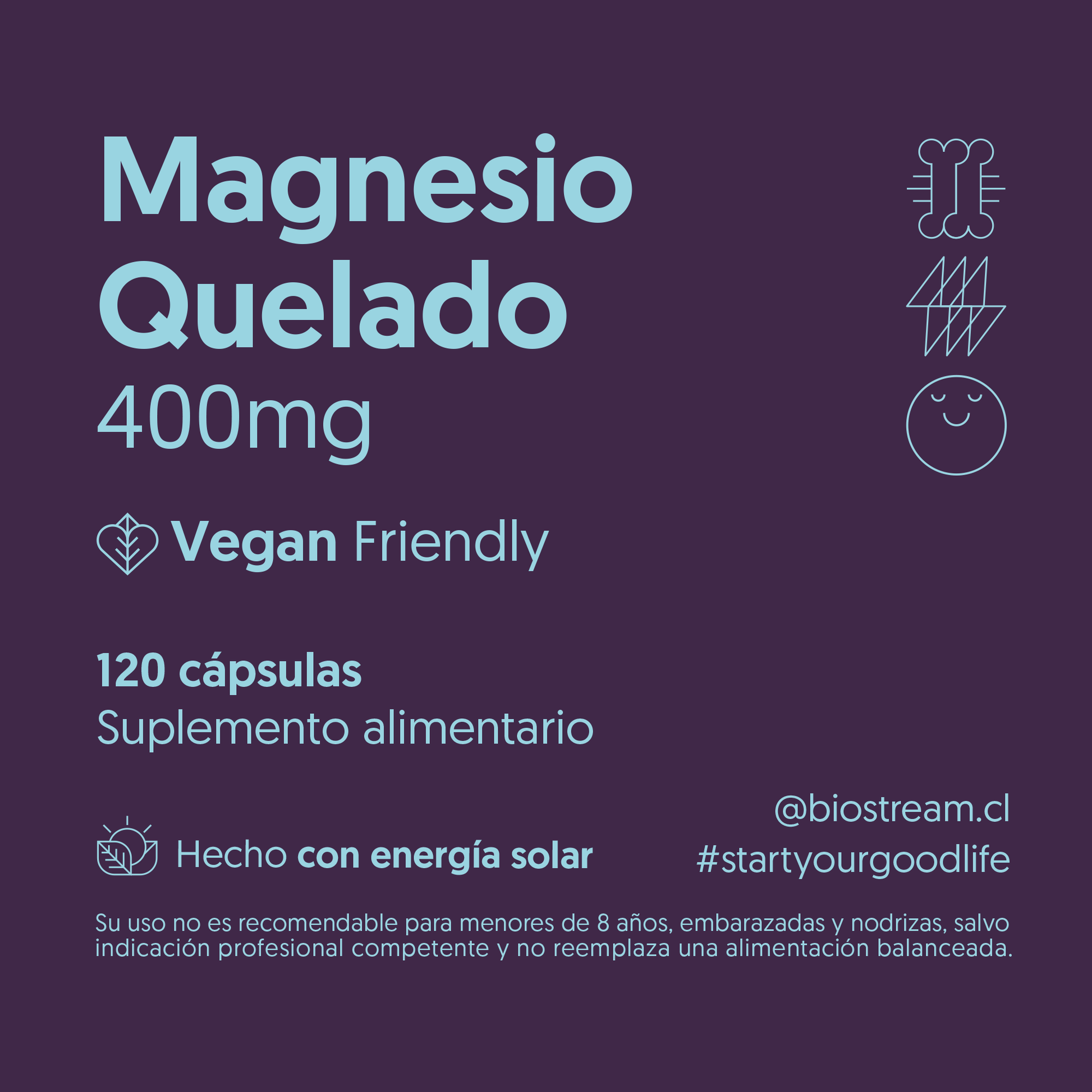 Magnesio Quelado 400mg 120 Cápsulas Vegano