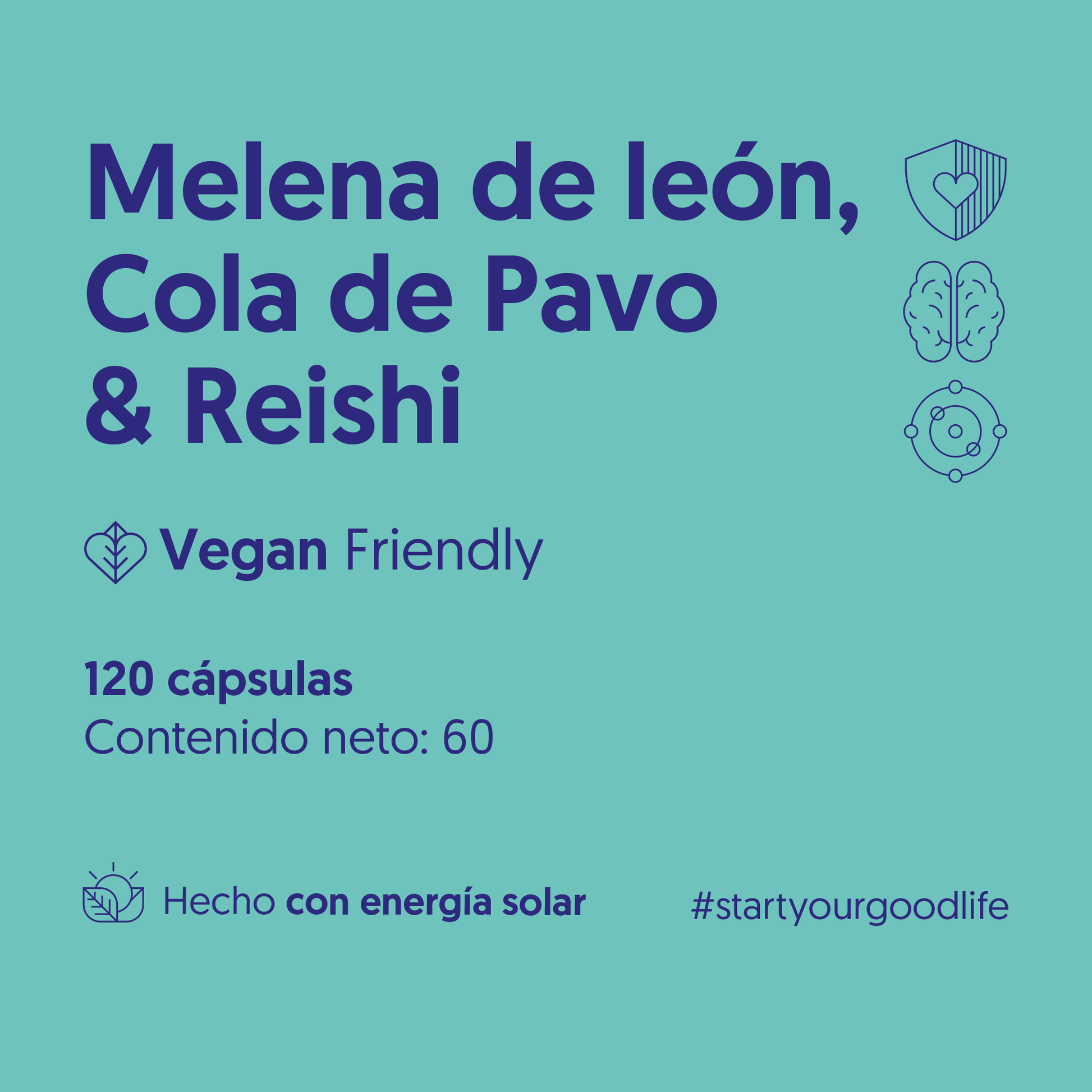 Melena de león, Cola de Pavo & Reishi 120 Cápsulas Vegano