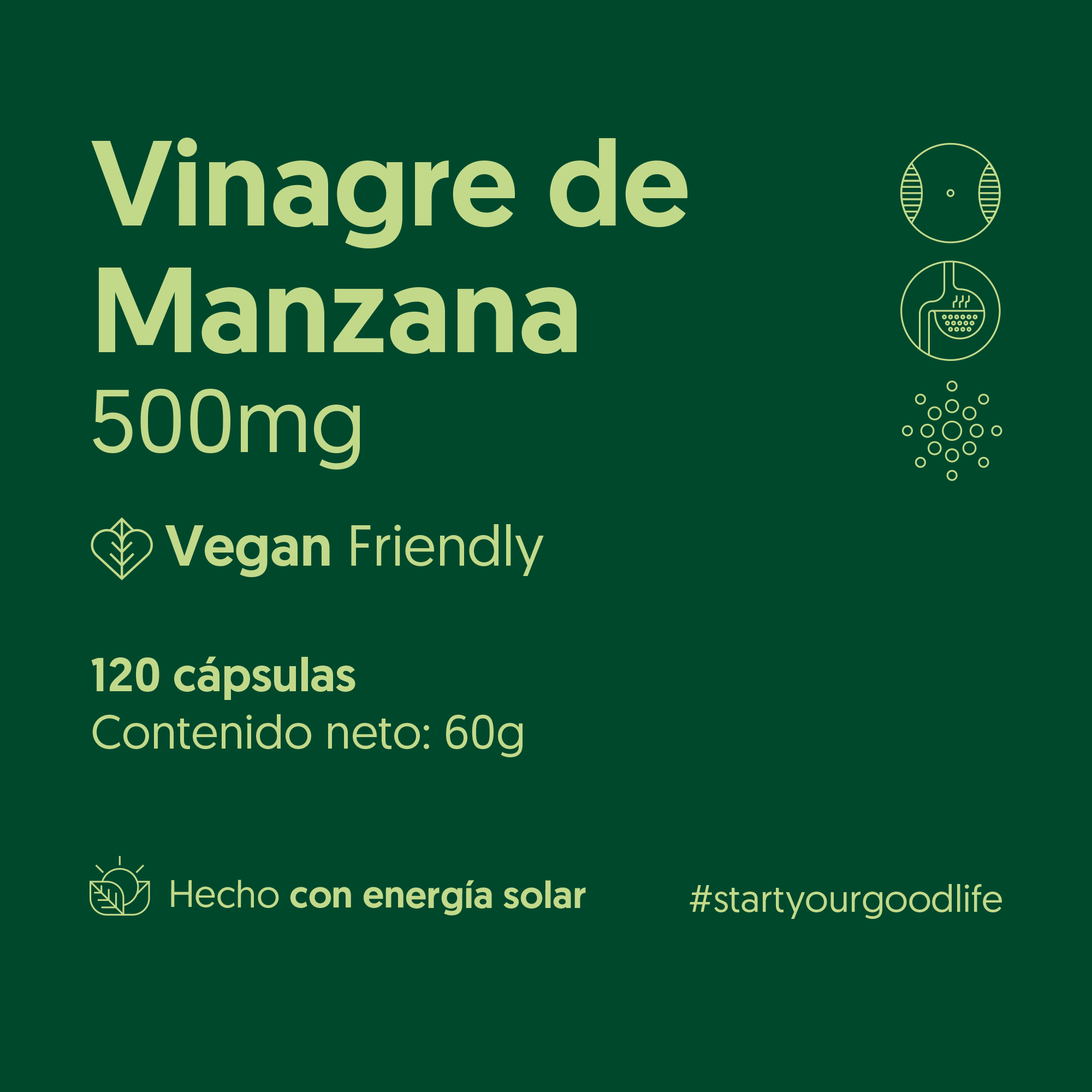Vinagre de Manzana 500mg 120 Cápsulas Vegano