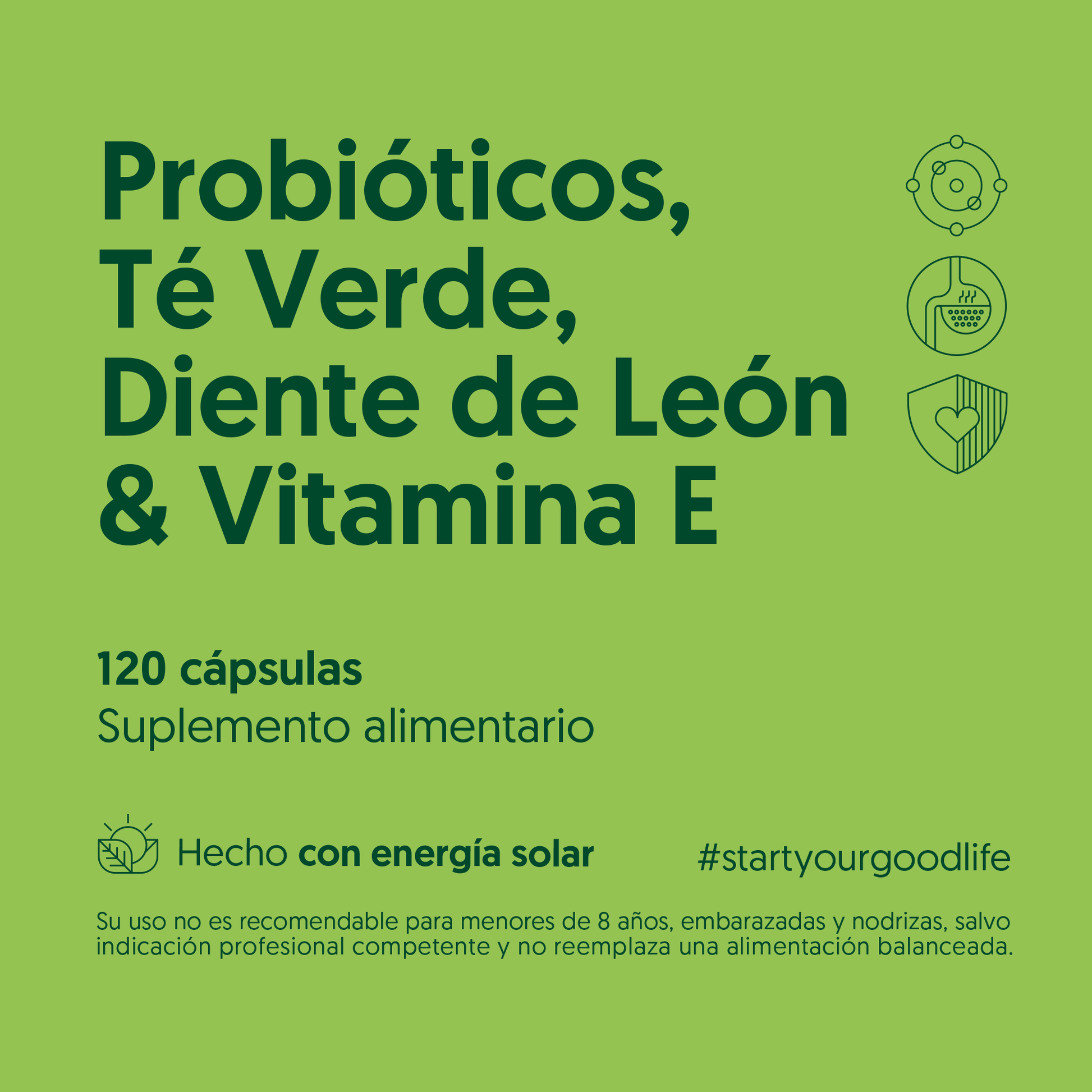 Probióticos, Té Verde, Diente de León & Vitamina E 120 Cápsulas