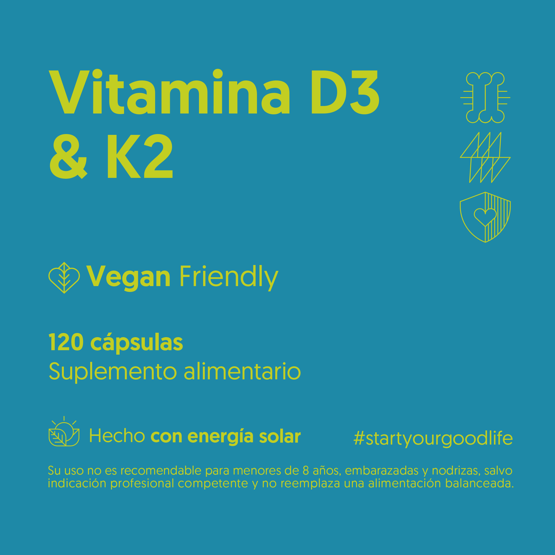 Vitamina D3 & K2 120 Cápsulas Vegano
