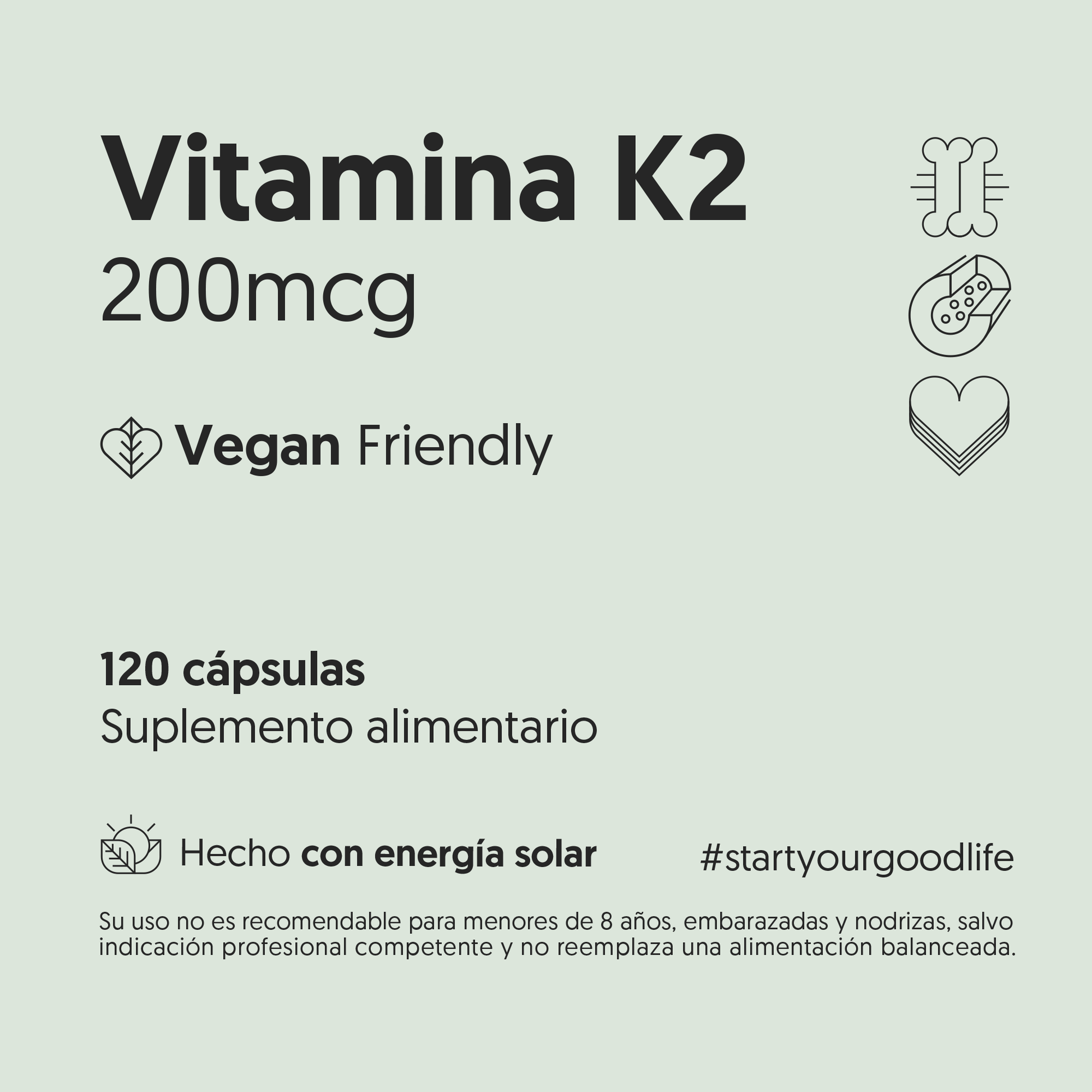 Vitamina K2 200mcg 120 Cápsulas Vegano