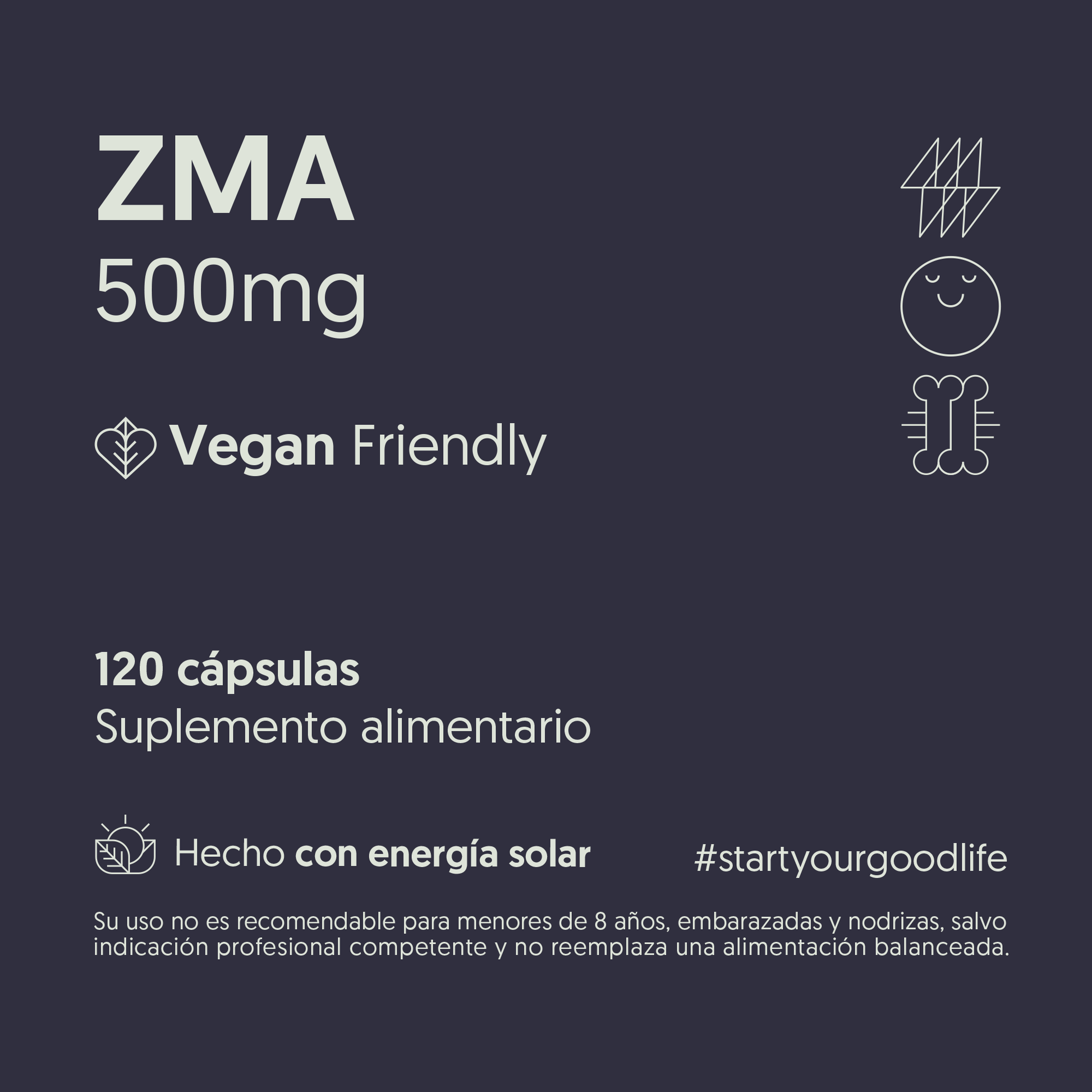 ZMA 500mg (Zinc, Magnesio, Vitamina B6) 120 Cápsulas Vegano