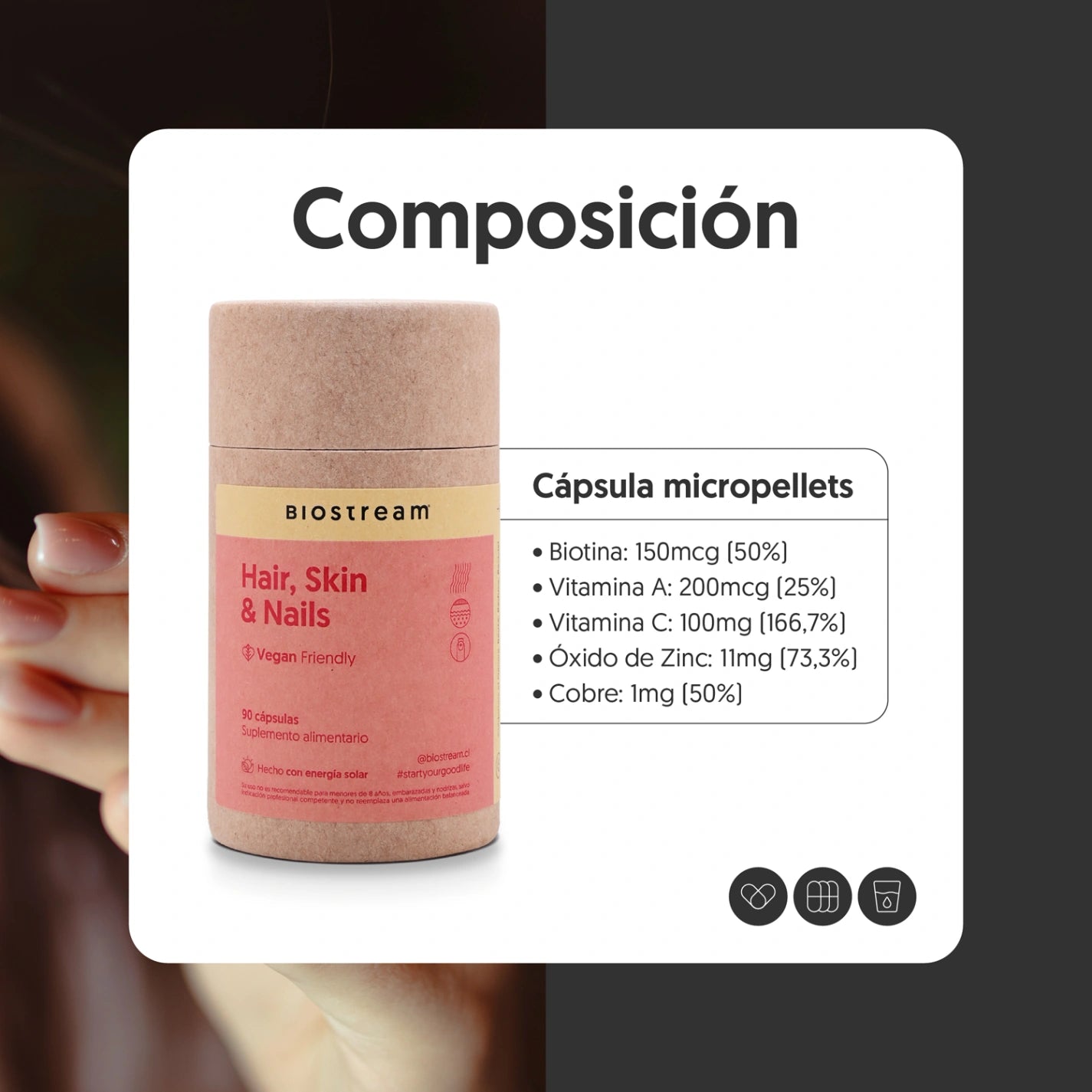 Hair, Skin & Nails 120 Cápsulas Micropellets Vegano