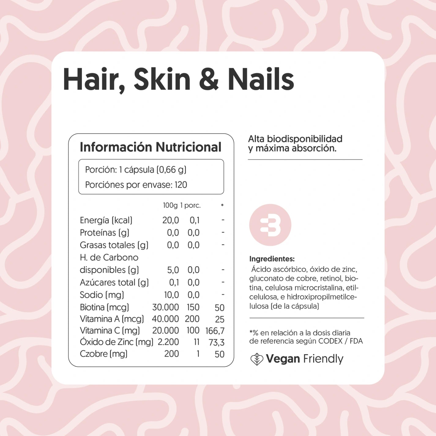 Hair, Skin & Nails 120 Cápsulas Micropellets Vegano