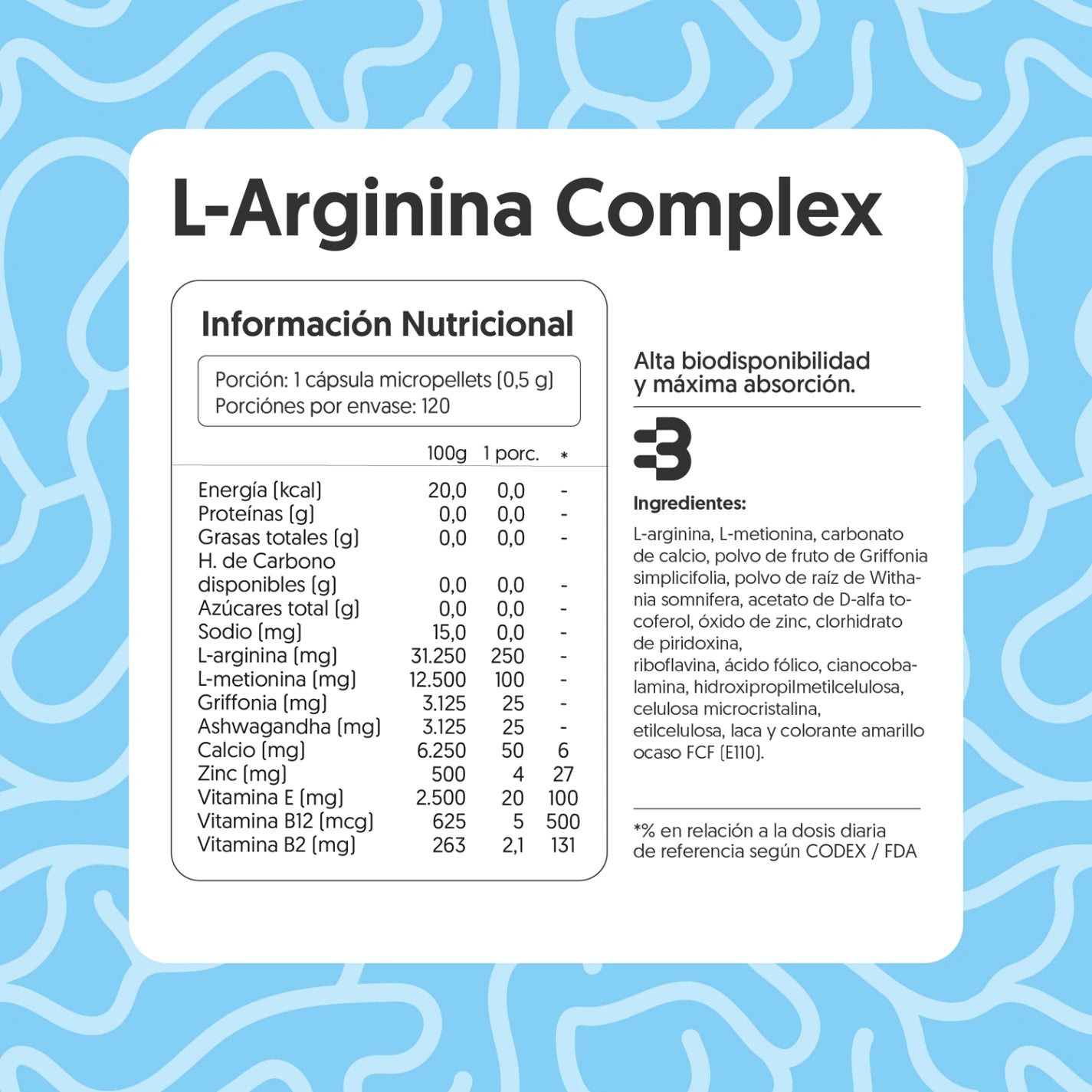 L-Arginina Complex 120 cápsulas micropellets Vegana