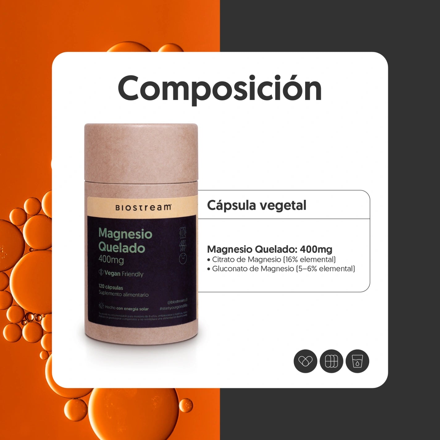 Magnesio Quelado 400mg 120 Cápsulas Vegano