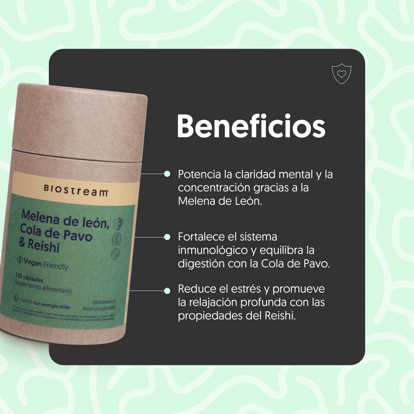 Melena de león, Cola de Pavo & Reishi 120 Cápsulas Vegano