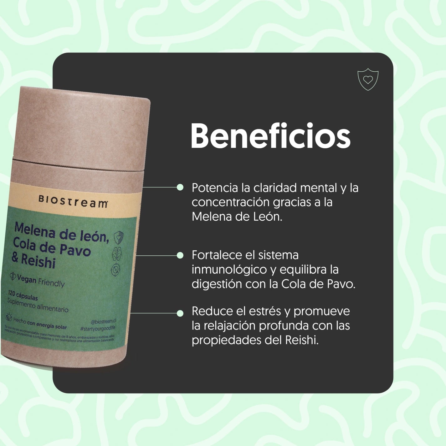 Melena de león, Cola de Pavo & Reishi 120 Cápsulas Vegano