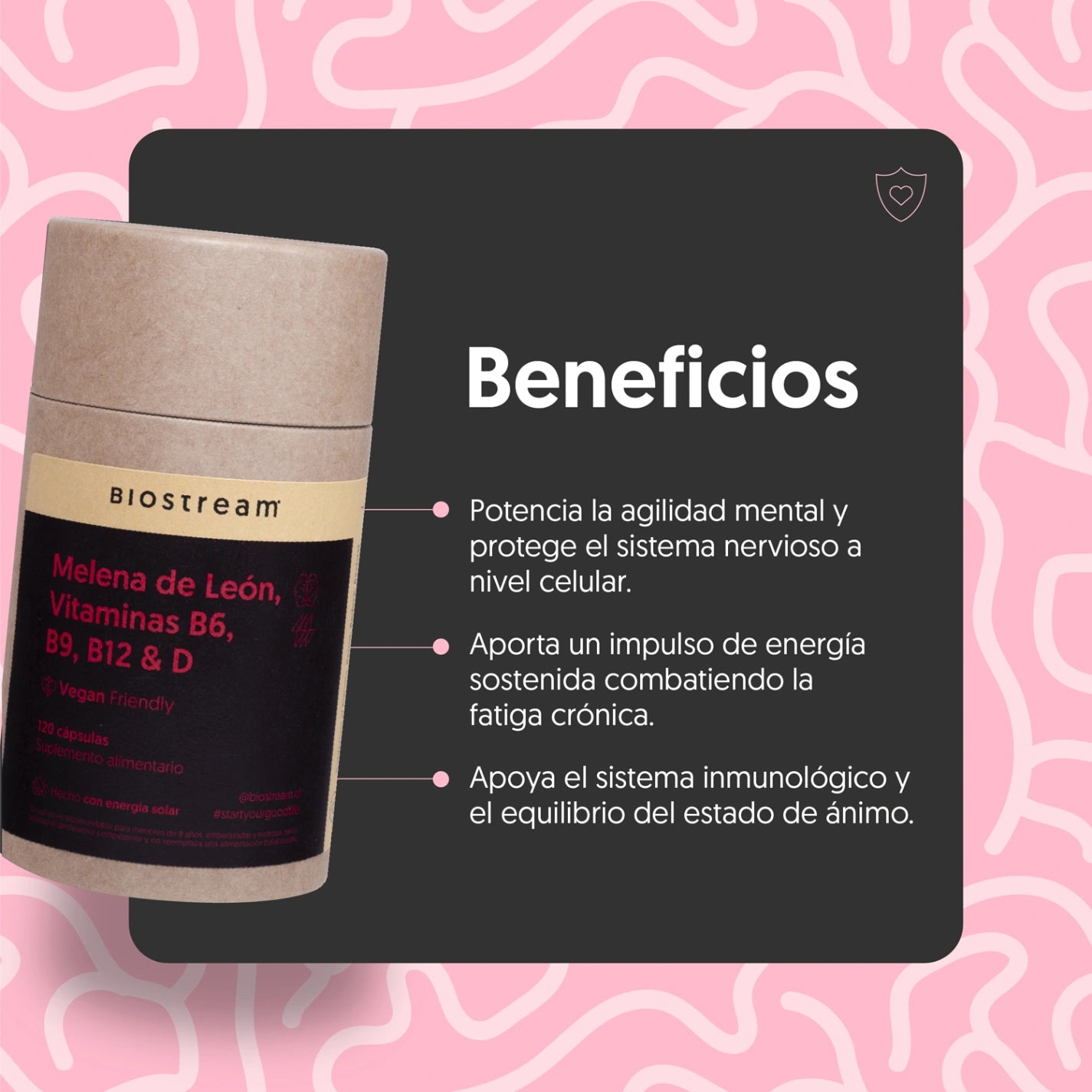 Melena de león, Vitaminas B6, B9, B12 & Vitamina D 120 cápsulas Vegano