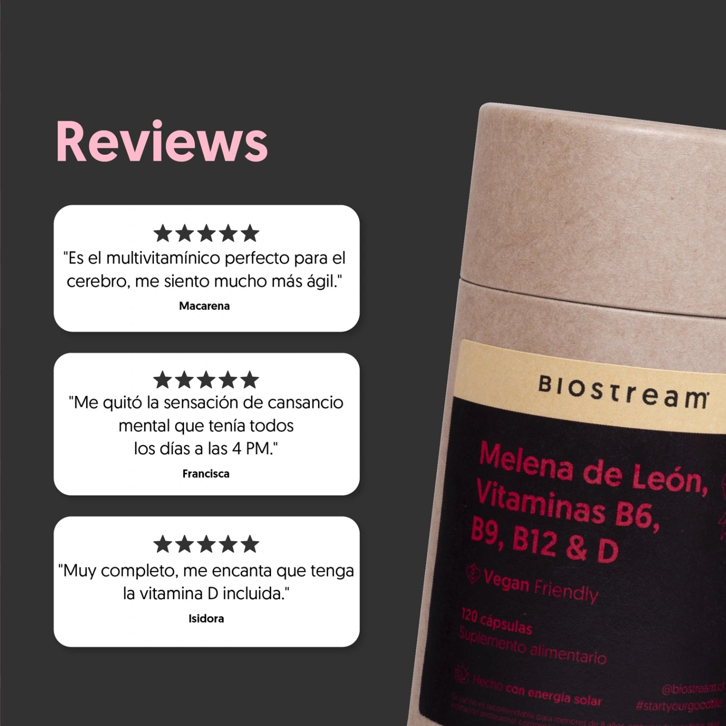 Melena de león, Vitaminas B6, B9, B12 & Vitamina D 120 cápsulas Vegano